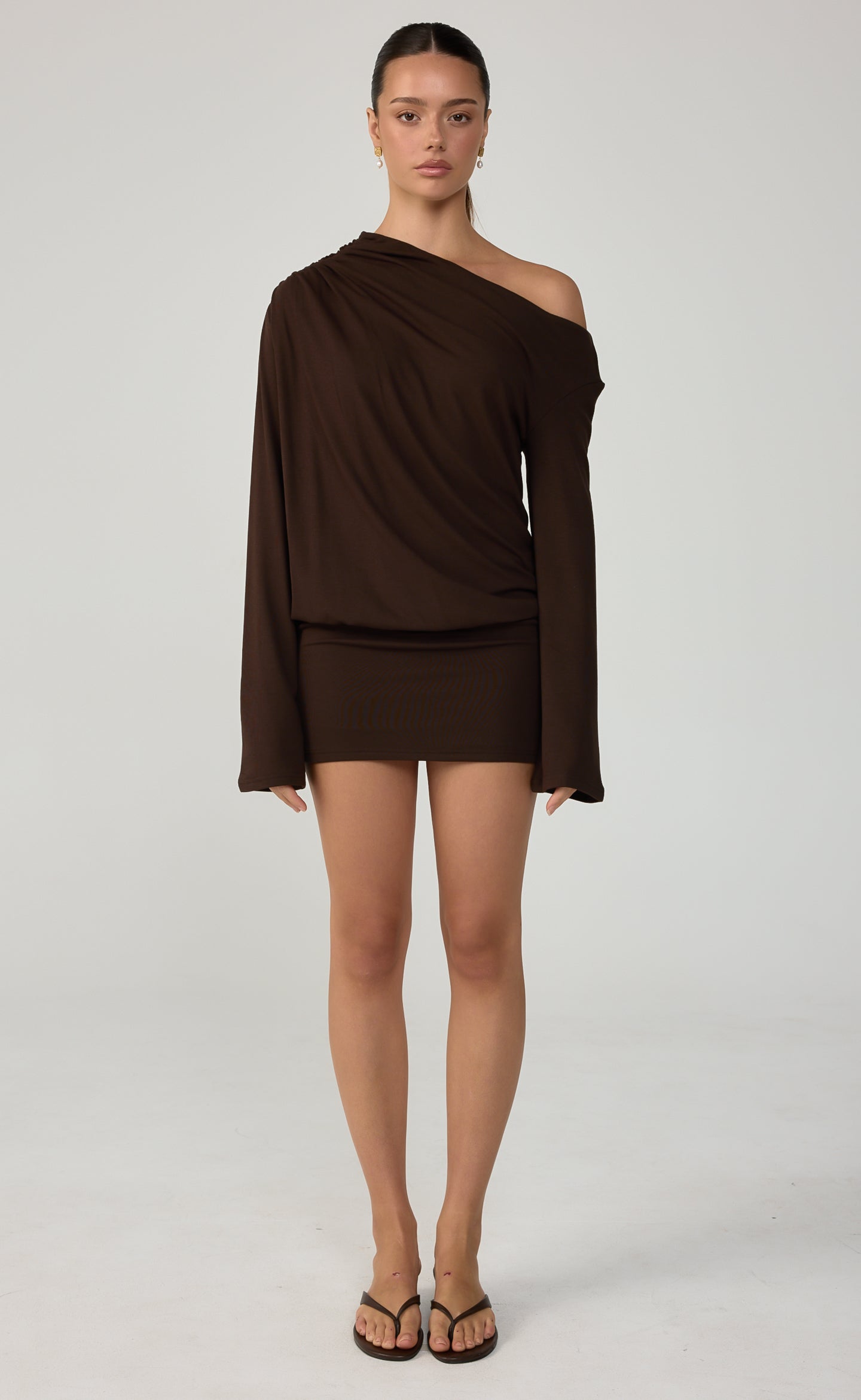 Charcoal Embry Long Sleeve Mini Dress (Chocolate)