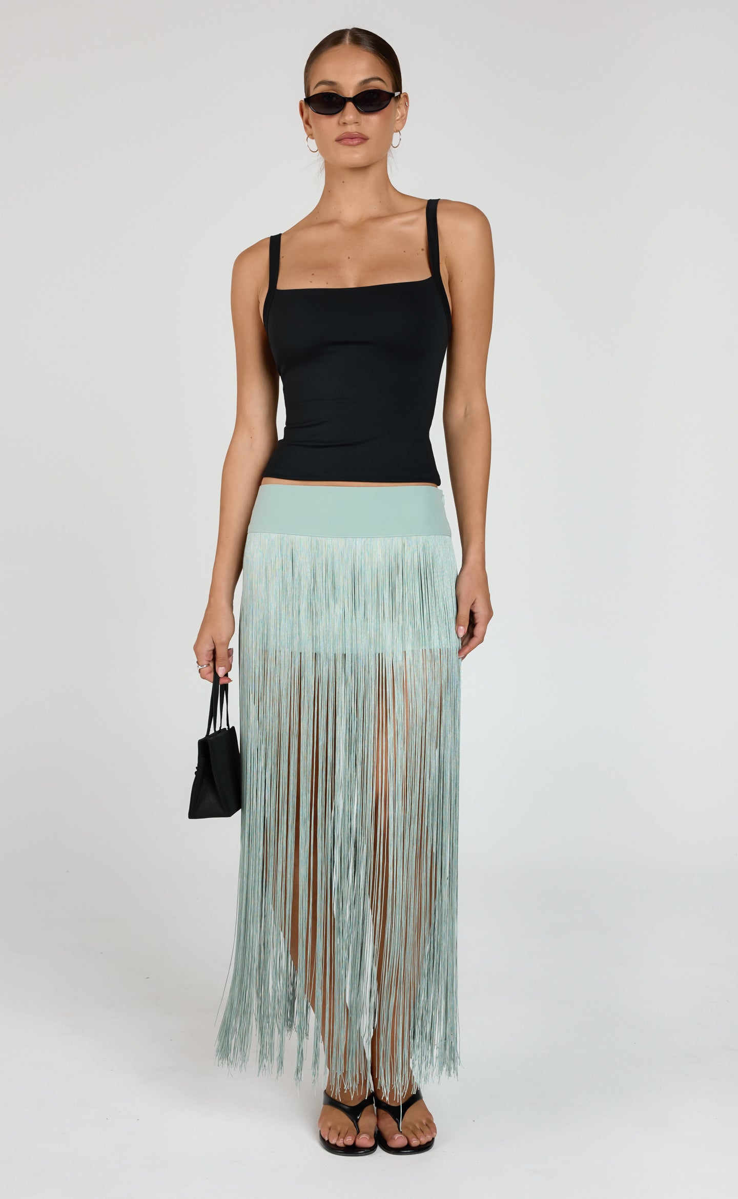 CHARCOAL Odine Fringe Skirt (Dark Mint)