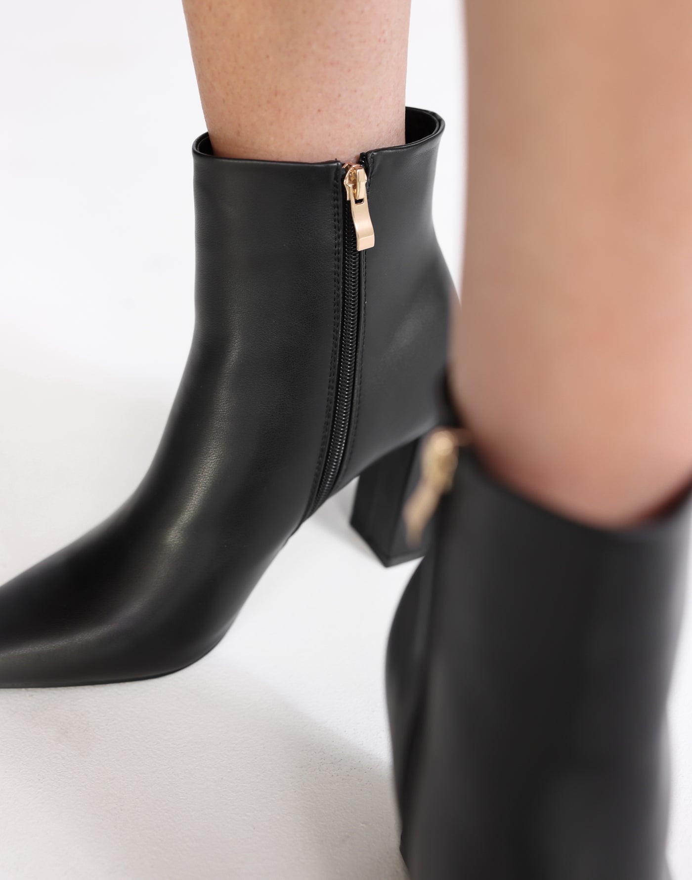 Indeera Boots (Black) - By Billini - Flared Block Heel Ankle Boot - Women's Shoes - Charcoal Clothing