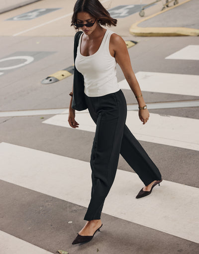 Colden Pants (Black) - Petite | CHARCOAL Exclusive - High Waisted Pleated Detail Straight Leg Business Pants - Women's Pants - Charcoal Clothing