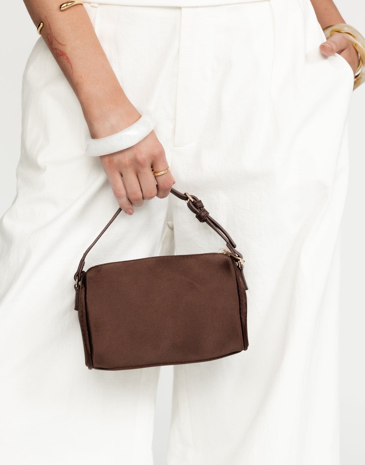 Donna Handle Bag (Espresso Satin) - By Bllini - - Women's Accessories - Charcoal Clothing