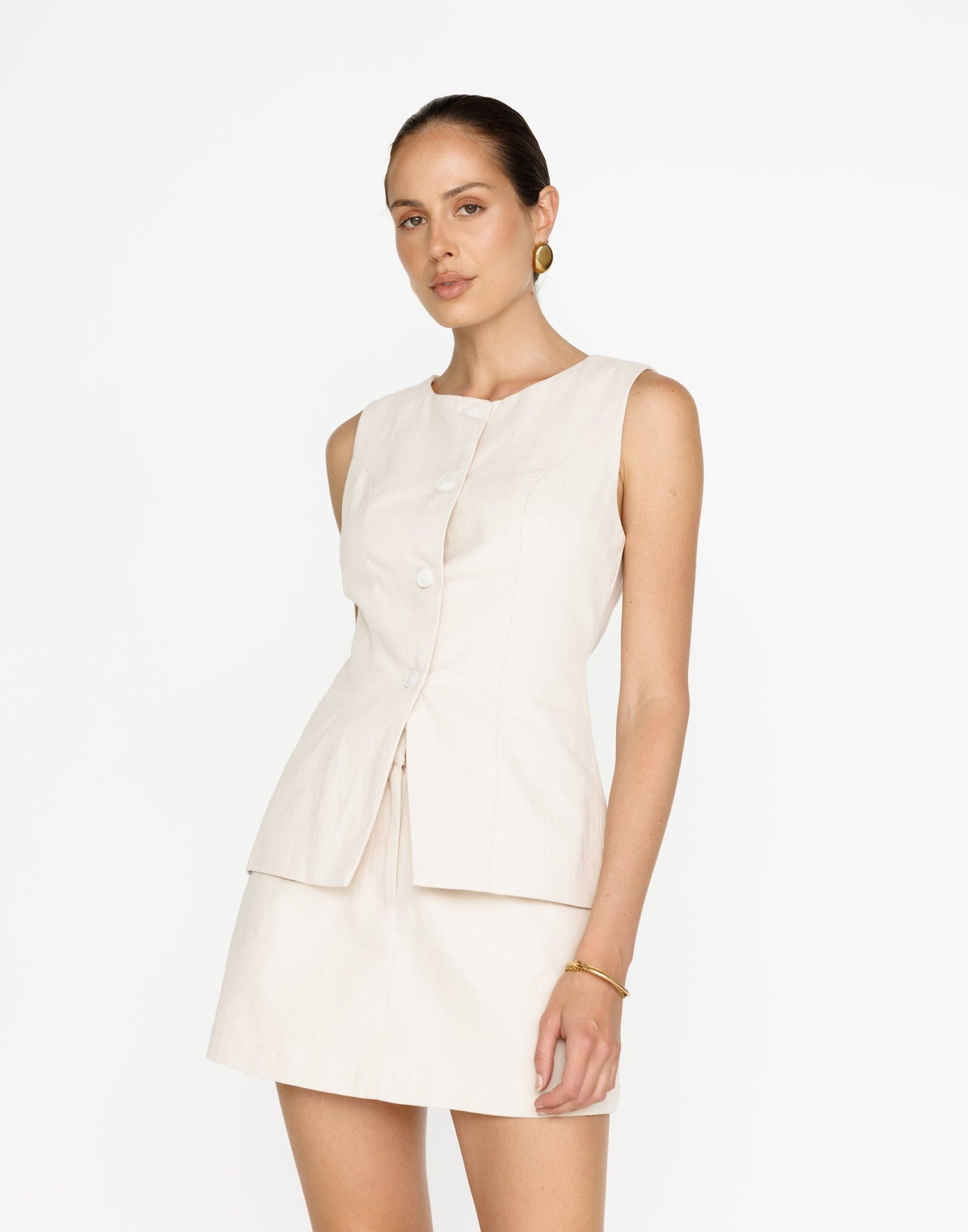 Kristen Mini Skirt (Oat) | CHARCOAL Exclusive - High Waisted Flared Mini Skirt - Women's Skirt - Charcoal Clothing