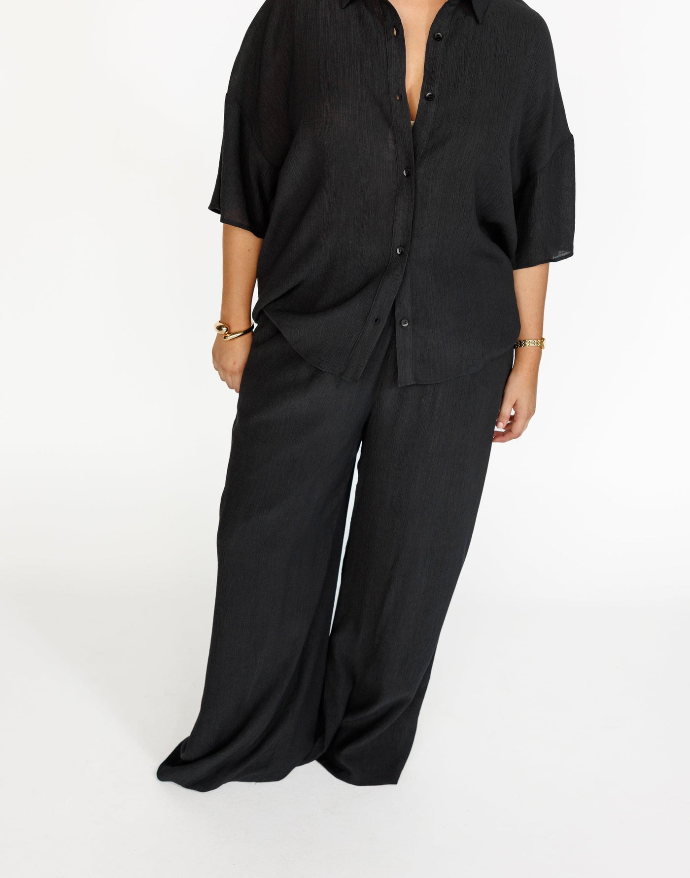 Niesha Pants (Black) | CHARCOAL Exclusive - Elasticated Waistband Lined Textured Pants - Women's Pants - Charcoal Clothing