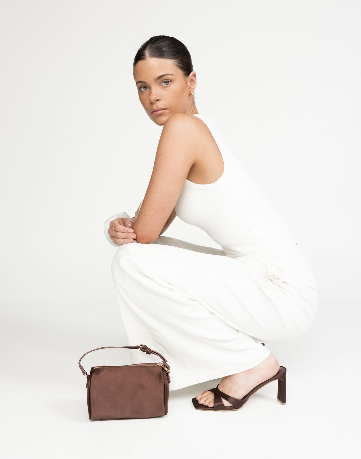 Donna Handle Bag (Espresso Satin) - By Bllini - - Women's Accessories - Charcoal Clothing