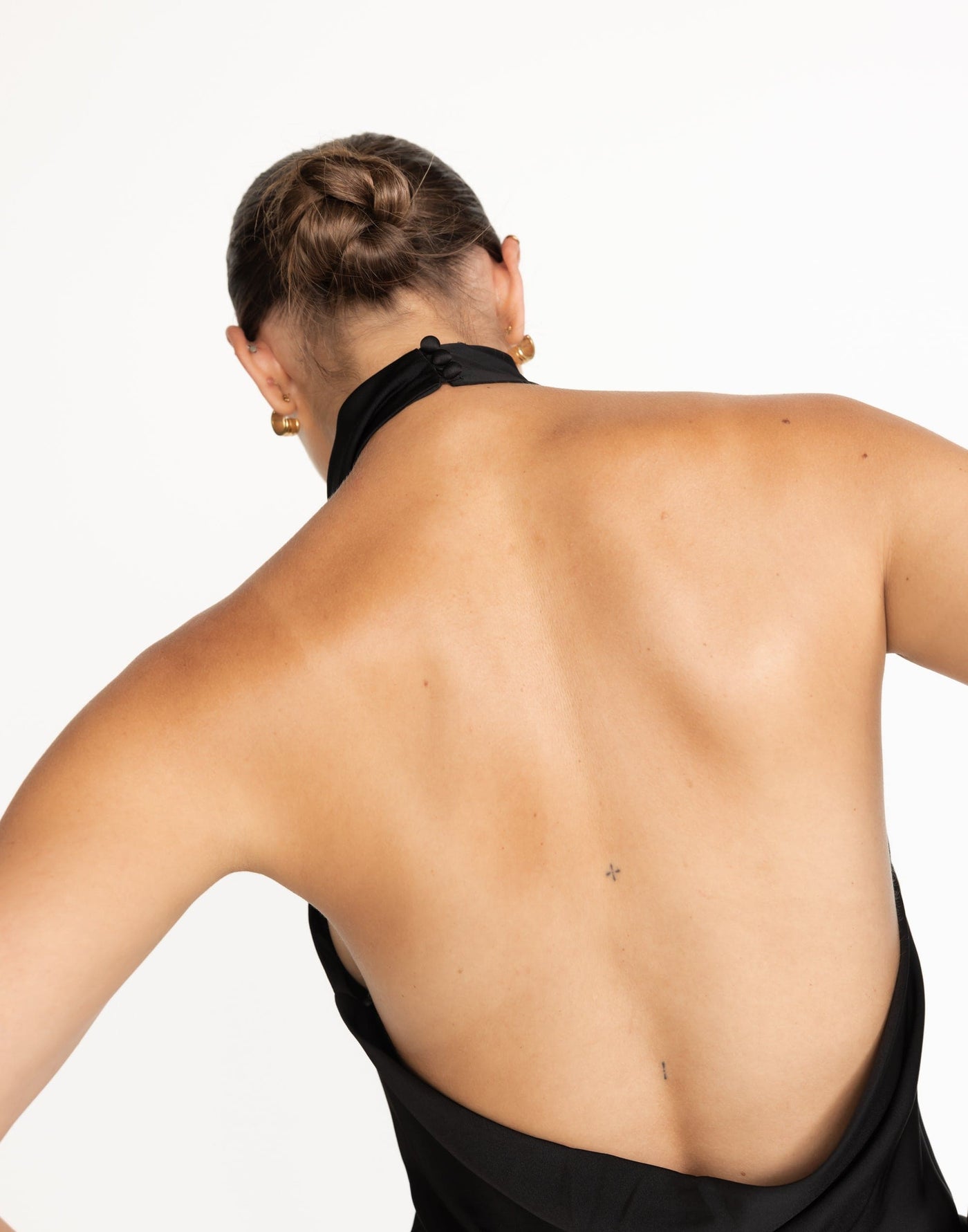 Gilda Top (Black) | CHARCOAL Exclusive - High Neckline Cowl Open Back - Women's Top - Charcoal Clothing
