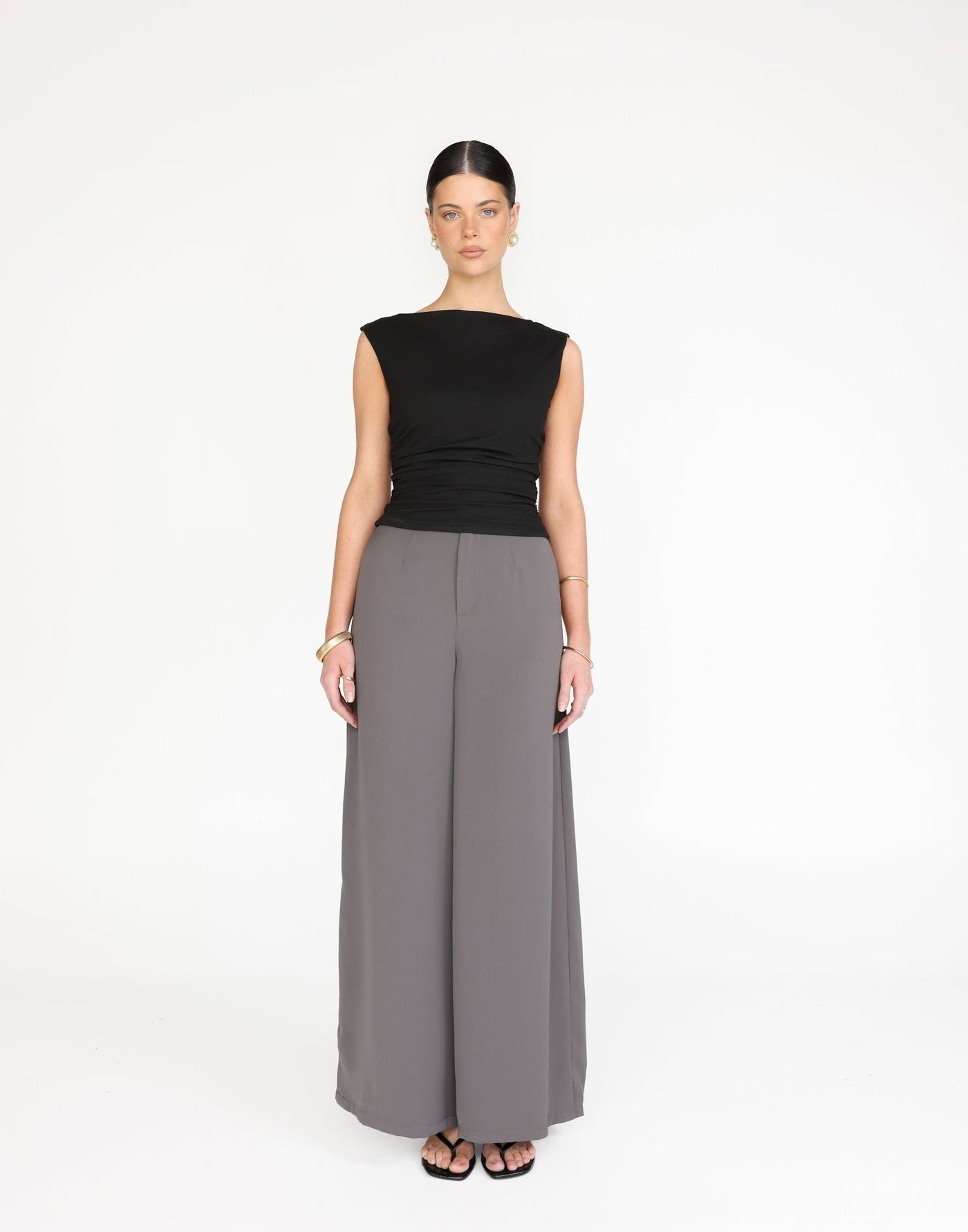 Kellan Top (Black) | CHARCOAL Exclusive - Straight Neck Soft Butter Jersey Top - Women's Top - Charcoal Clothing