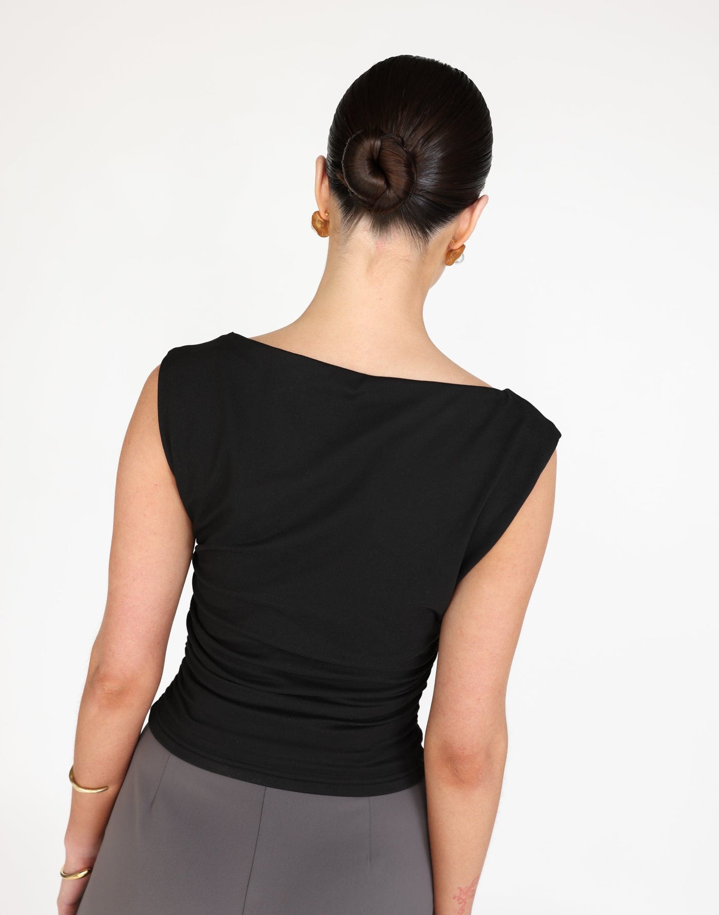Kellan Top (Black) | CHARCOAL Exclusive - Straight Neck Soft Butter Jersey Top - Women's Top - Charcoal Clothing