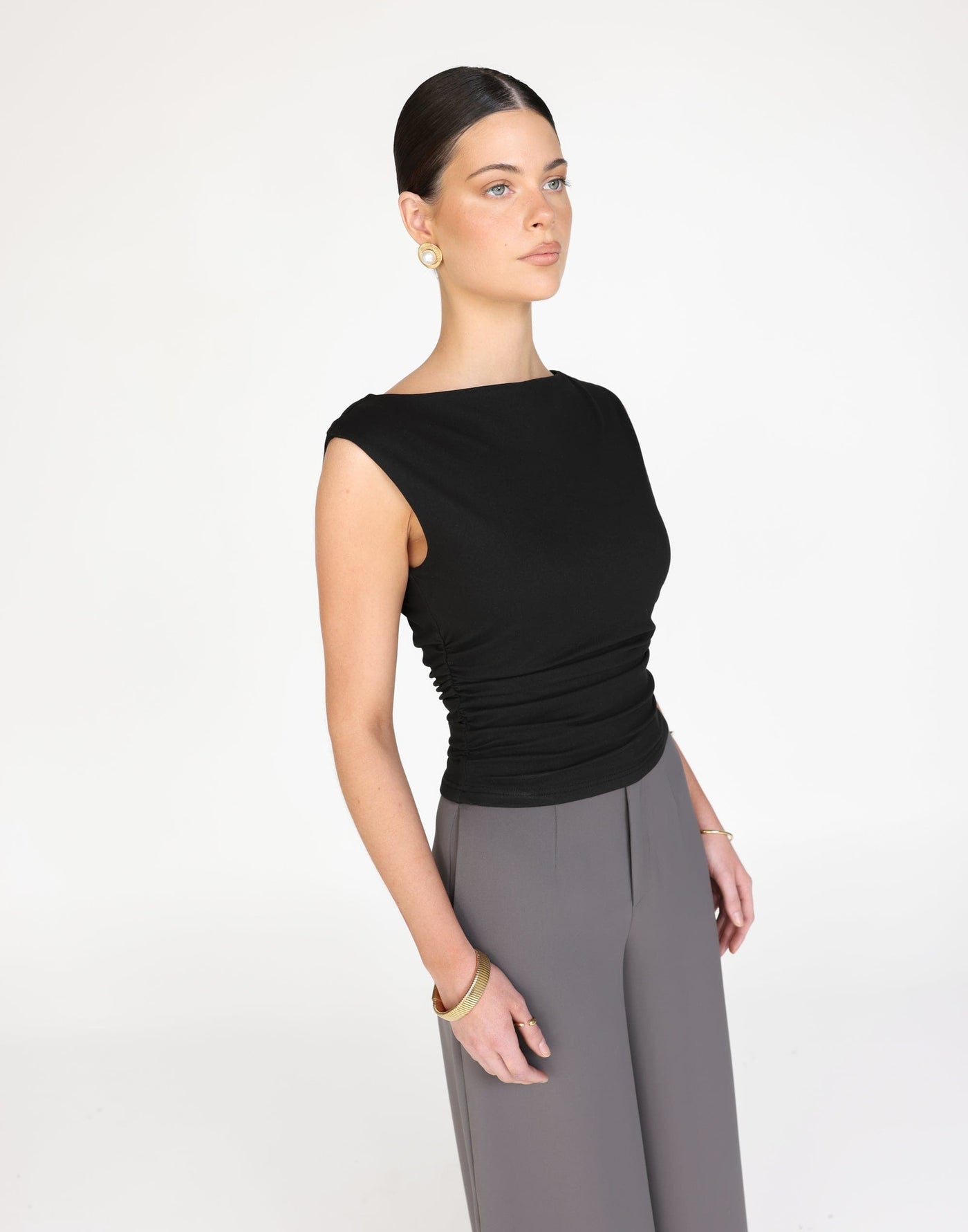 Kellan Top (Black) | CHARCOAL Exclusive - Straight Neck Soft Butter Jersey Top - Women's Top - Charcoal Clothing