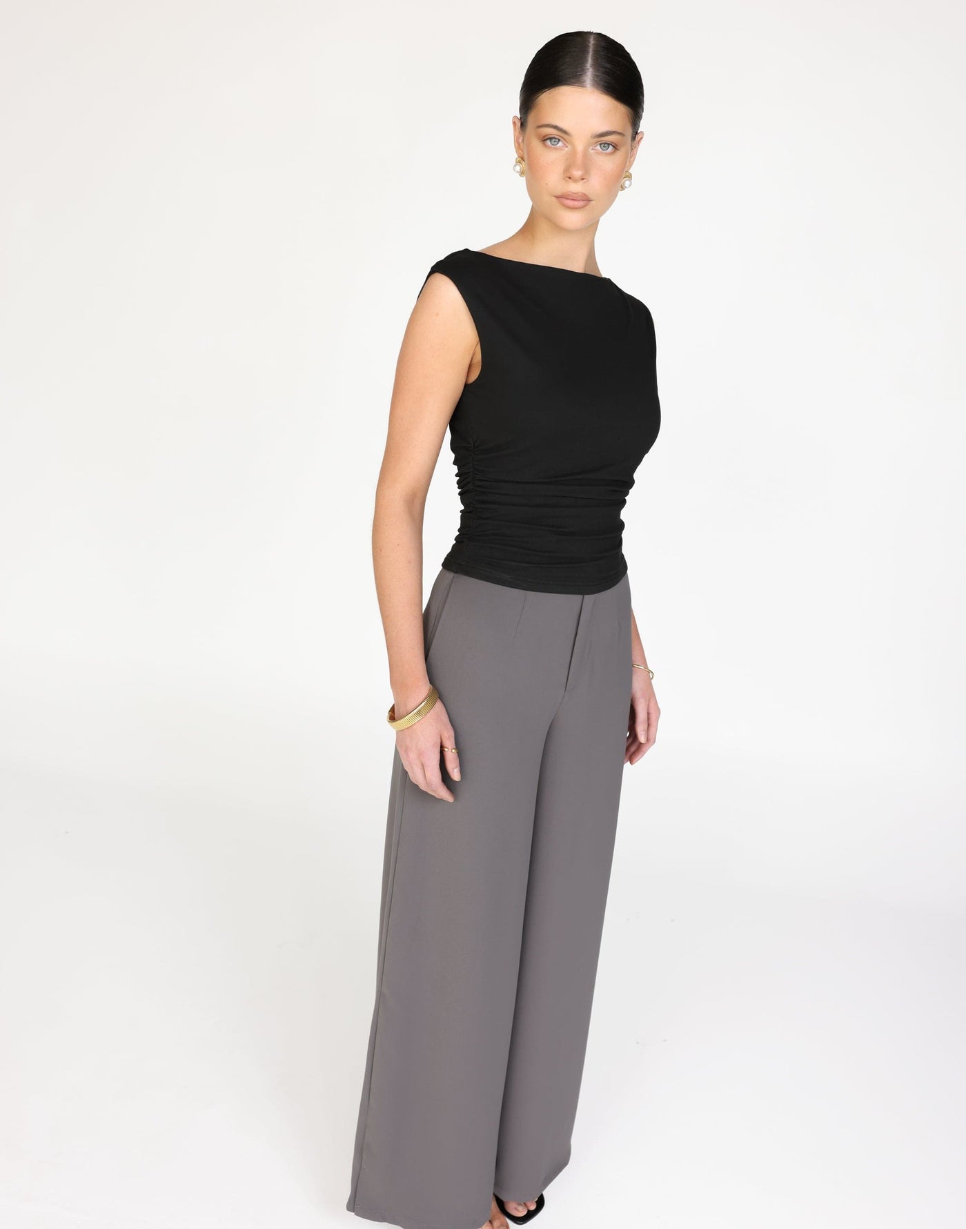 Kellan Top (Black) | CHARCOAL Exclusive - Straight Neck Soft Butter Jersey Top - Women's Top - Charcoal Clothing