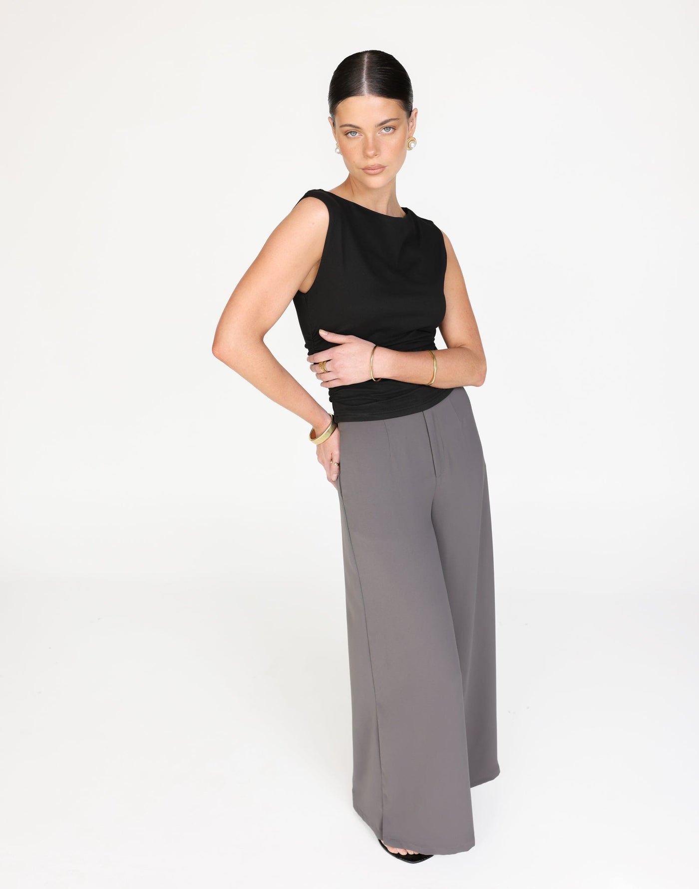 Kellan Top (Black) | CHARCOAL Exclusive - Straight Neck Soft Butter Jersey Top - Women's Top - Charcoal Clothing