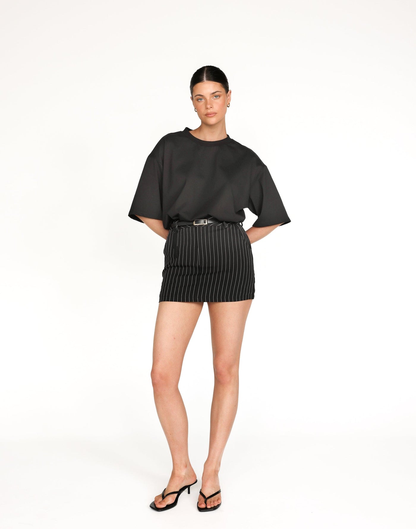 Samantha Mini Skirt (Black) | CHARCOAL Exclusive - Pinstripe Functional Pocket Mini Skirt - Women's Skirt - Charcoal Clothing