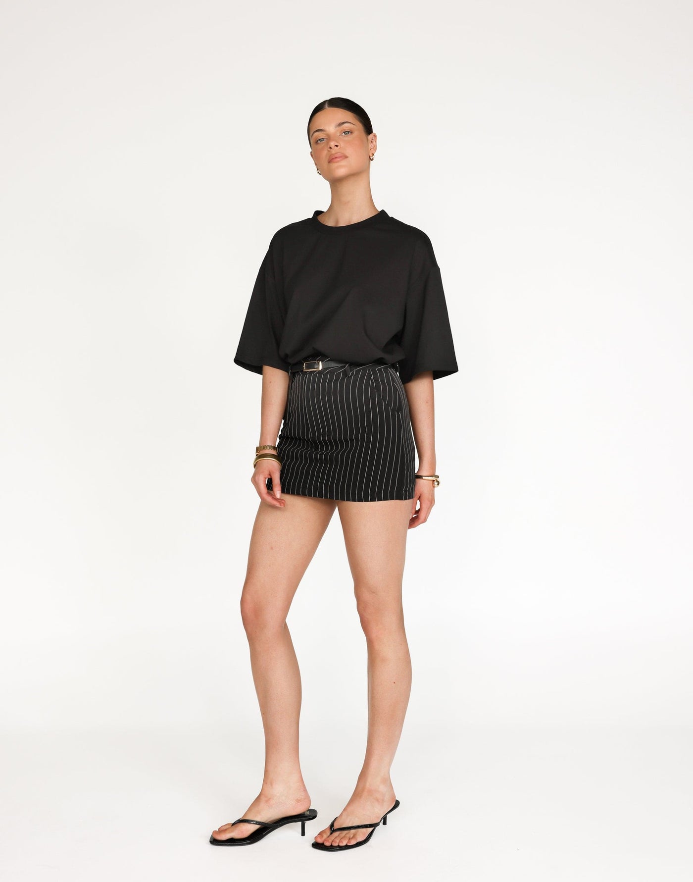 Samantha Mini Skirt (Black) | CHARCOAL Exclusive - Pinstripe Functional Pocket Mini Skirt - Women's Skirt - Charcoal Clothing