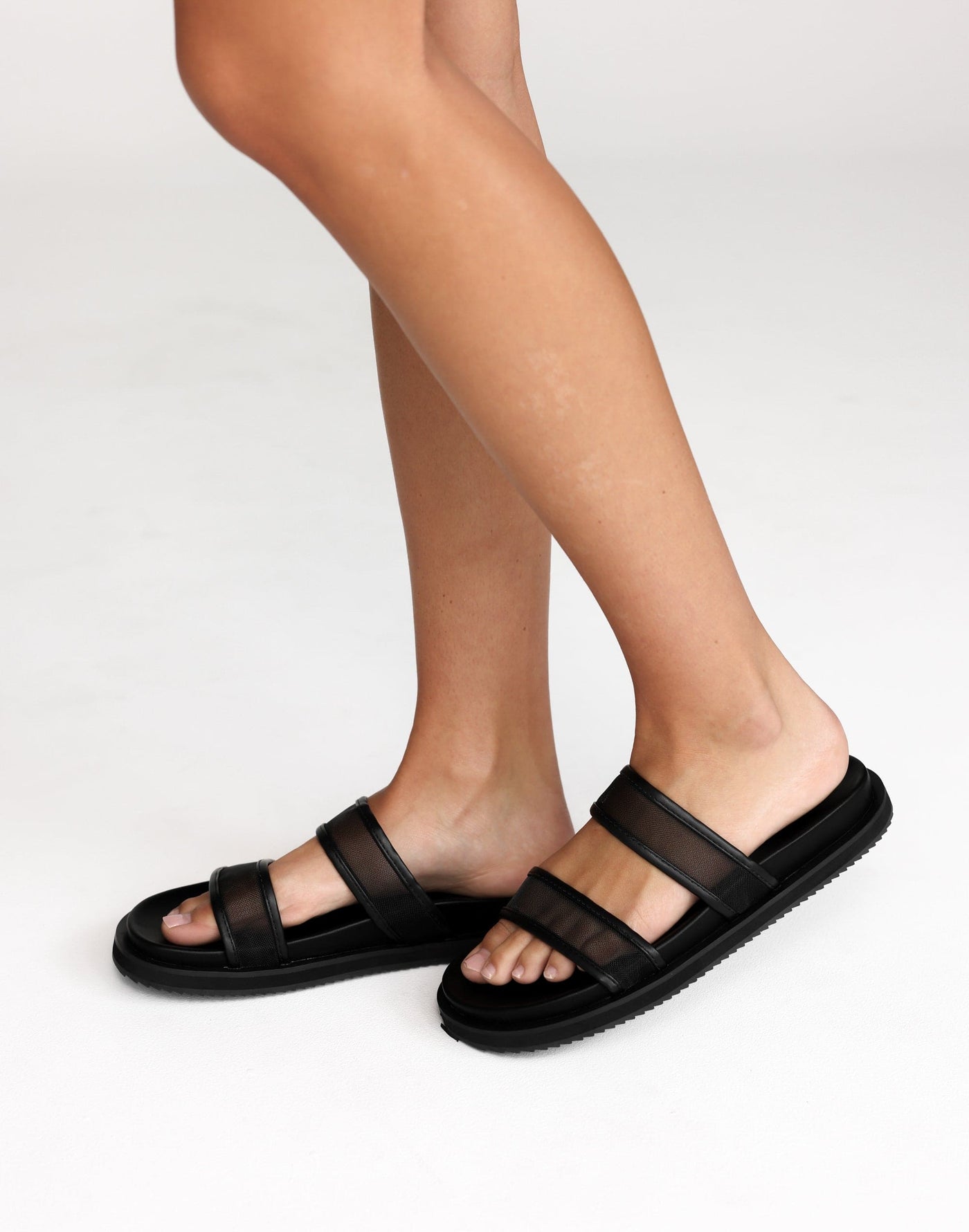 Tamre Slides (Black Mesh) - By Billini - Dual Strap Mesh Upper Slides - Women's Shoes - Charcoal Clothing