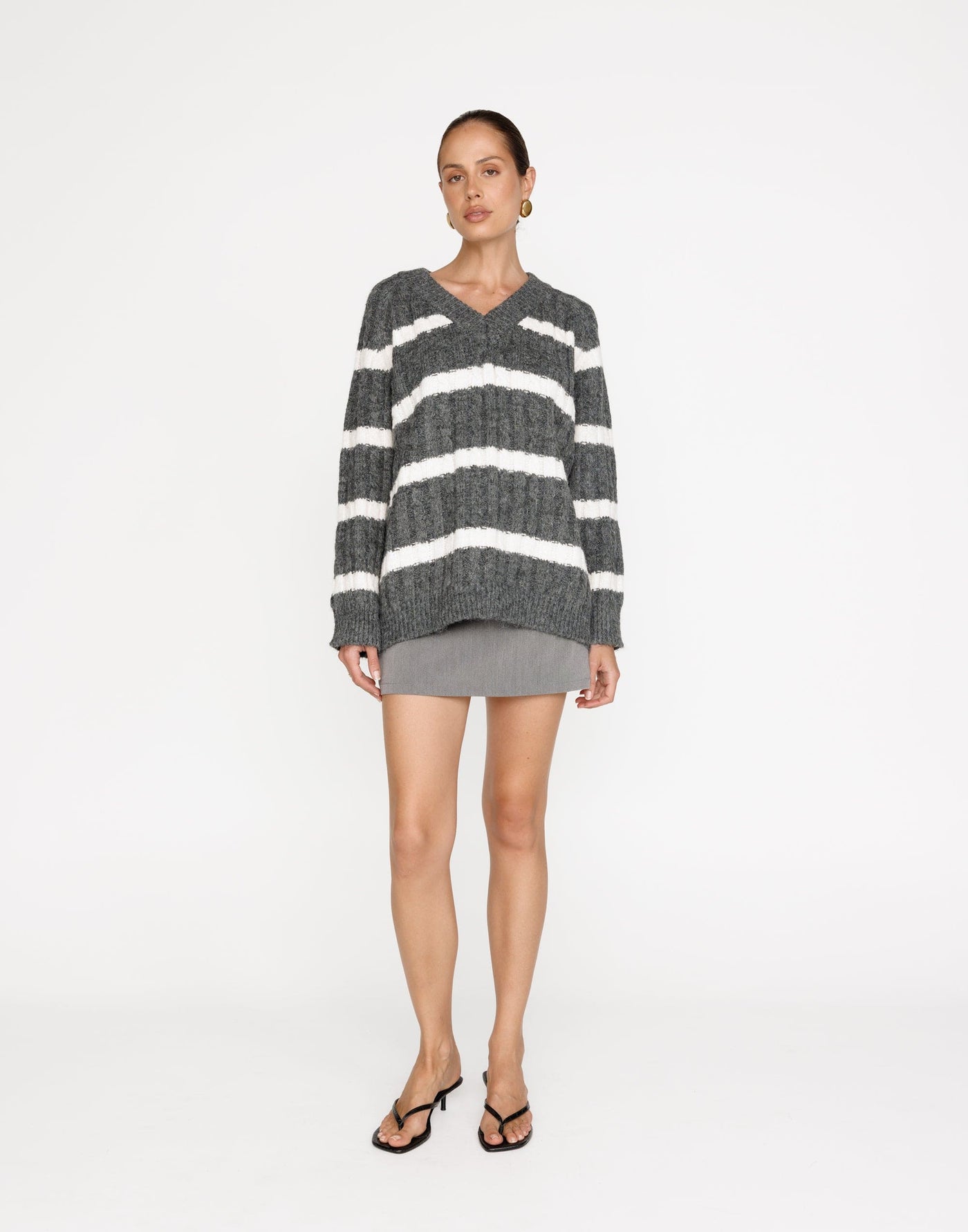 Baely Knit Jumper (Slate Stripe) | CHARCOAL Exclusive - Soft Knit Relaxed Fit Jumper - Women's Outerwear - Charcoal Clothing