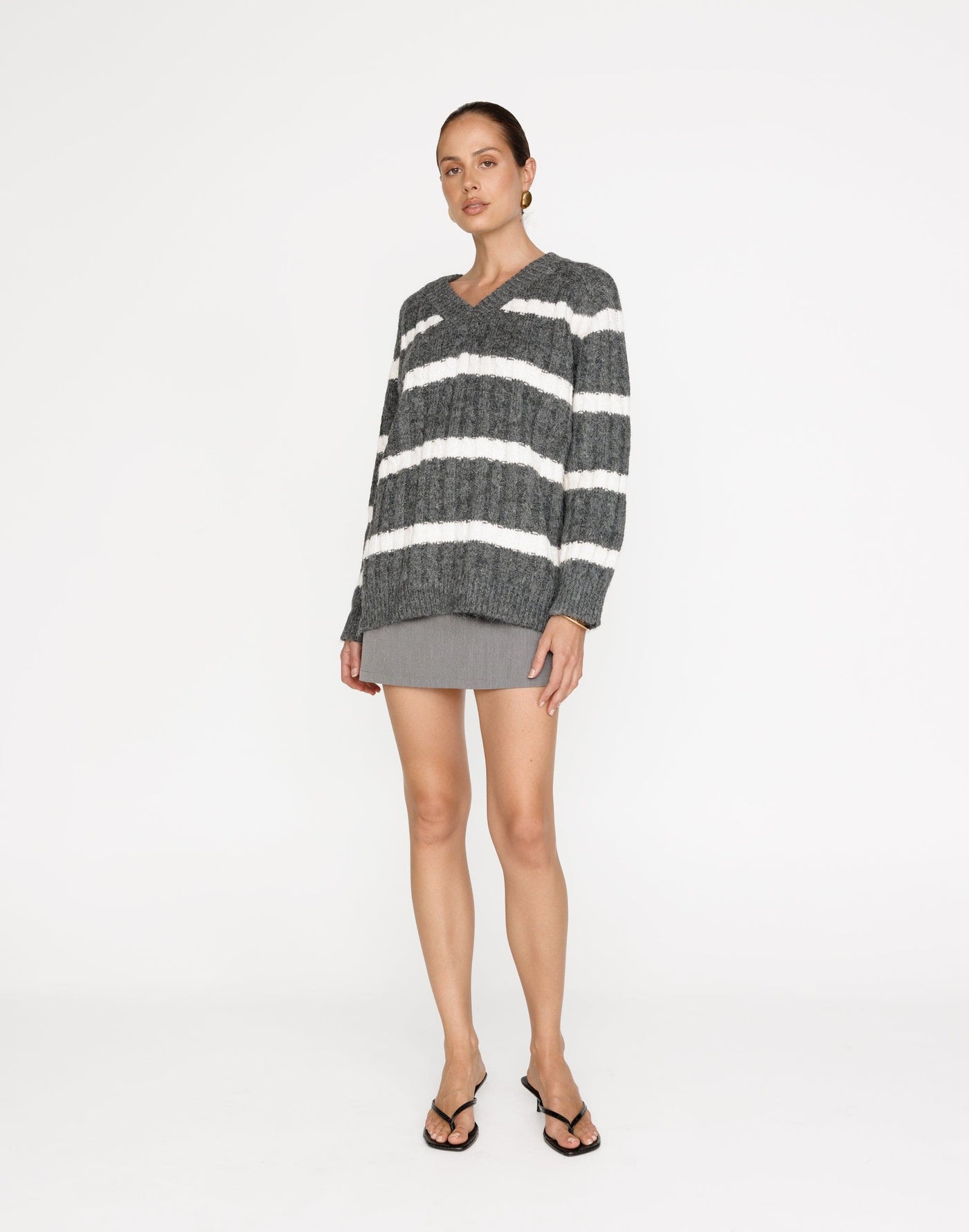 Baely Knit Jumper (Slate Stripe) | CHARCOAL Exclusive - Soft Knit Relaxed Fit Jumper - Women's Outerwear - Charcoal Clothing