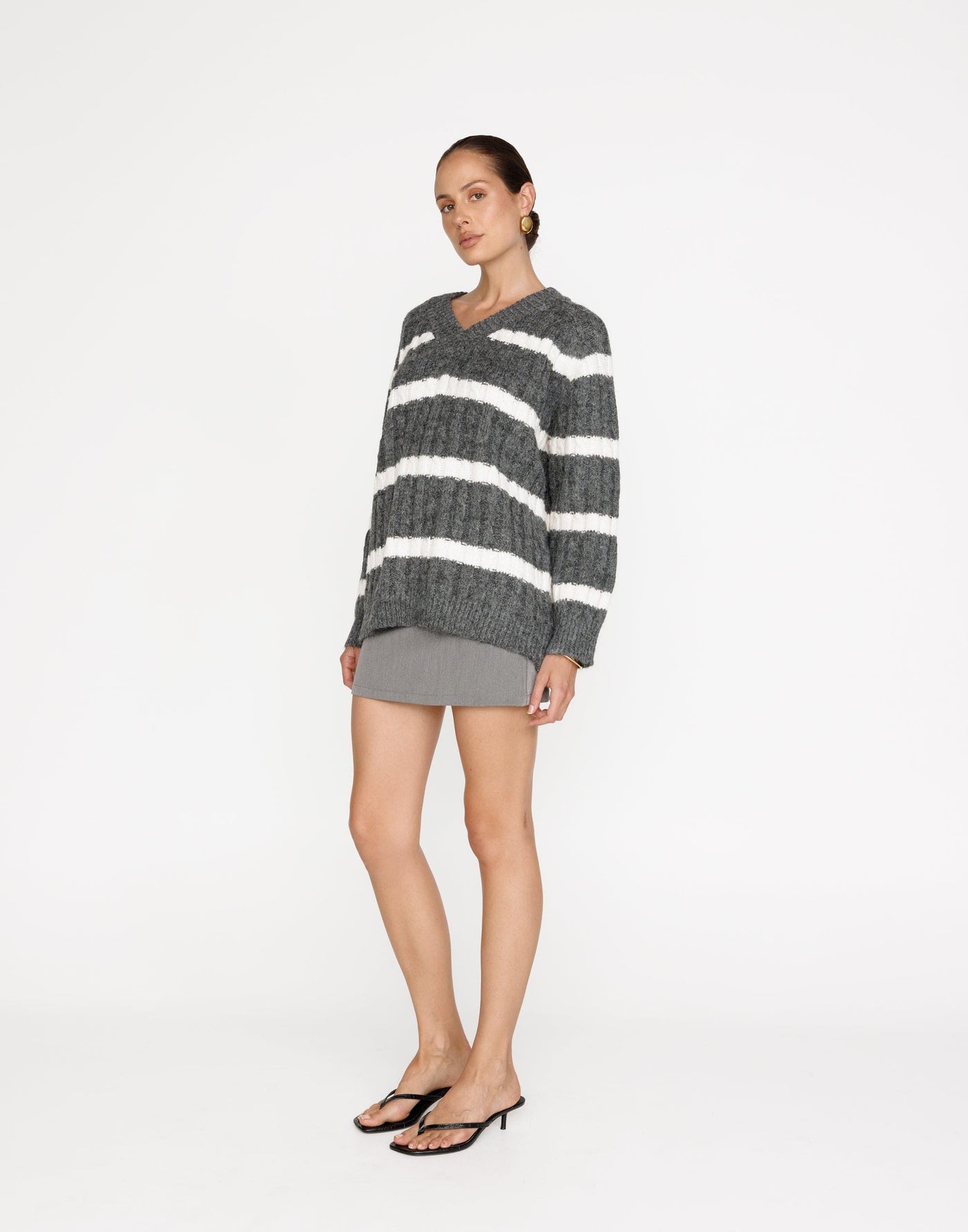 Baely Knit Jumper (Slate Stripe) | CHARCOAL Exclusive - Soft Knit Relaxed Fit Jumper - Women's Outerwear - Charcoal Clothing