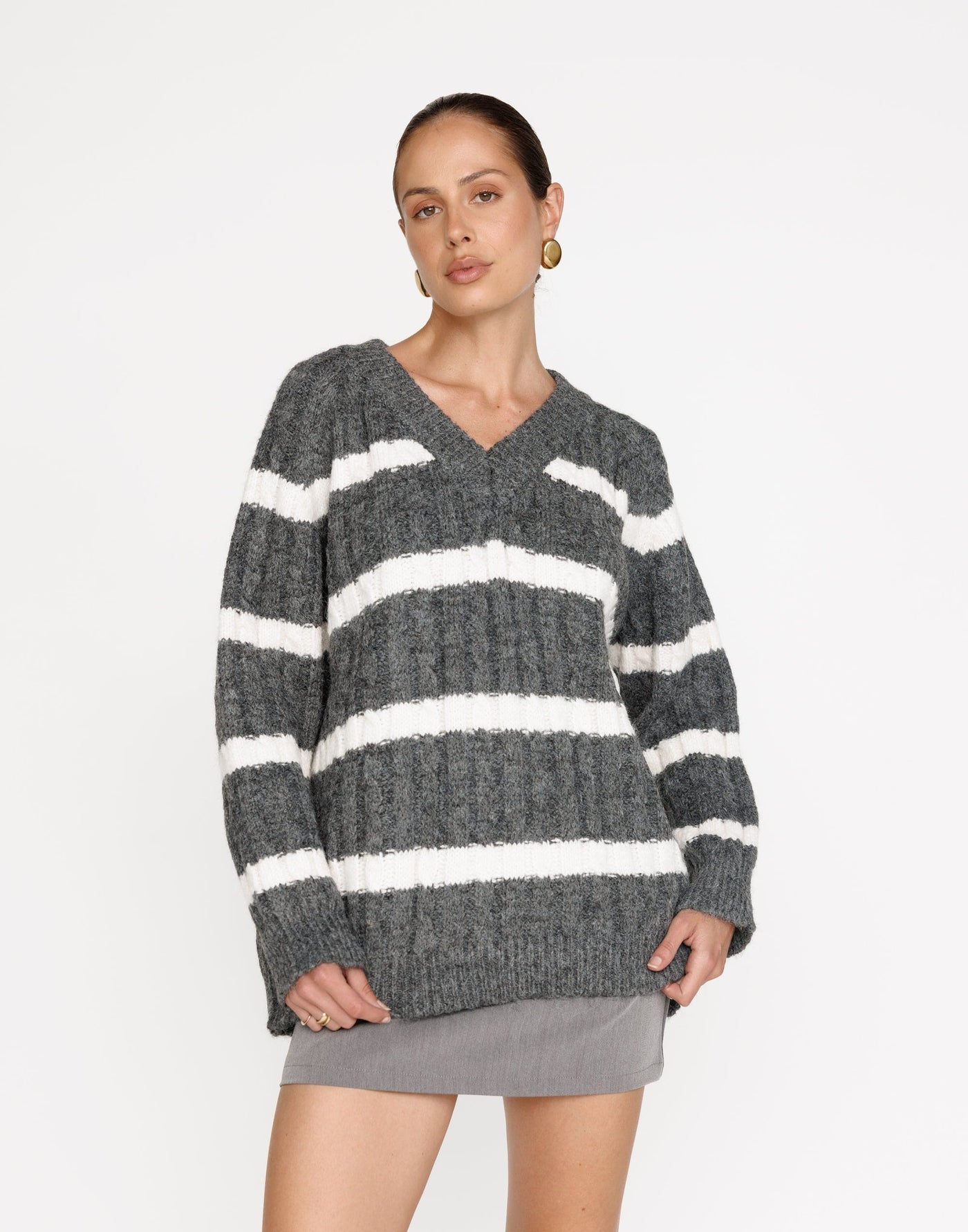 Baely Knit Jumper (Slate Stripe) | CHARCOAL Exclusive - Soft Knit Relaxed Fit Jumper - Women's Outerwear - Charcoal Clothing