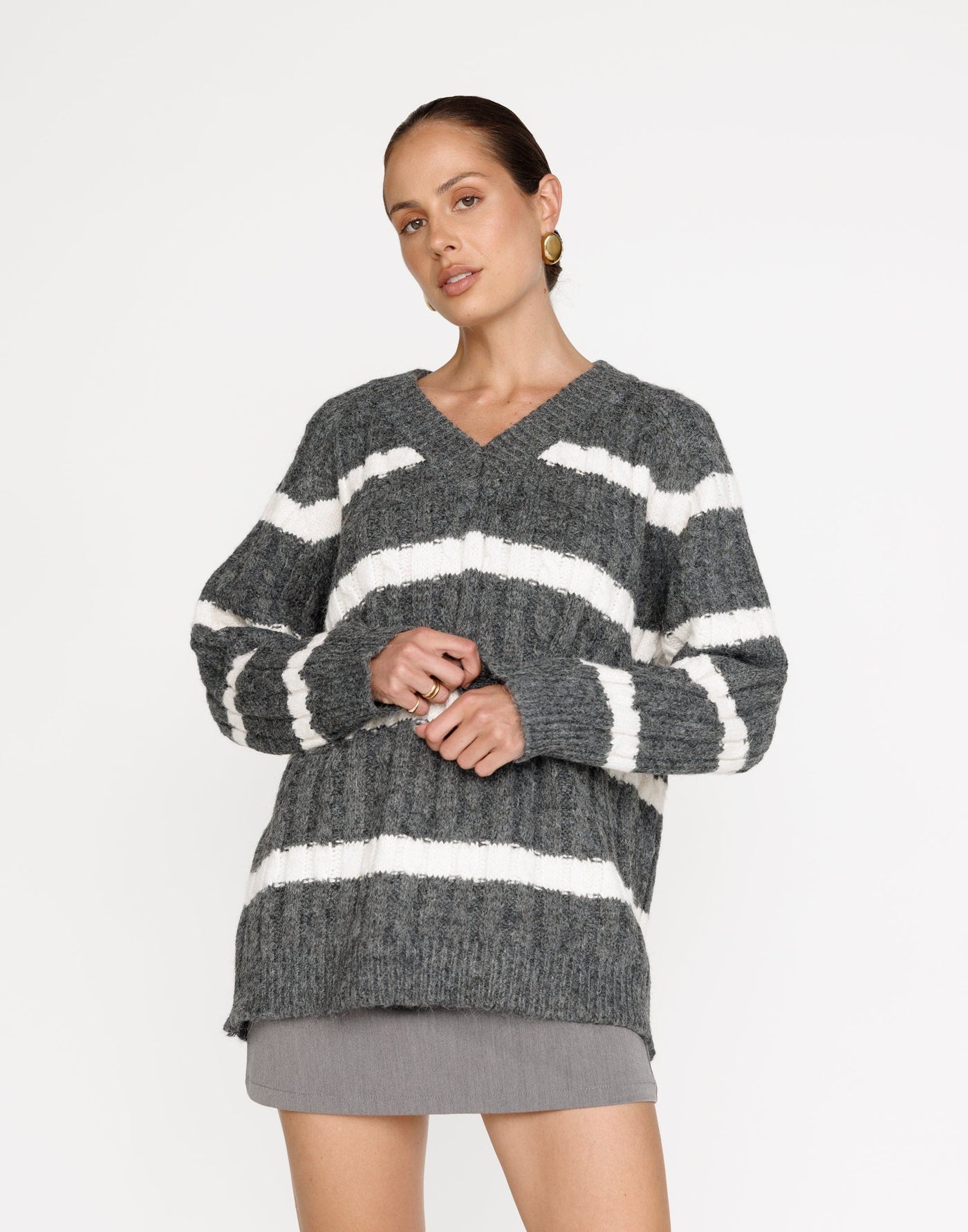 Baely Knit Jumper (Slate Stripe) | CHARCOAL Exclusive - Soft Knit Relaxed Fit Jumper - Women's Outerwear - Charcoal Clothing