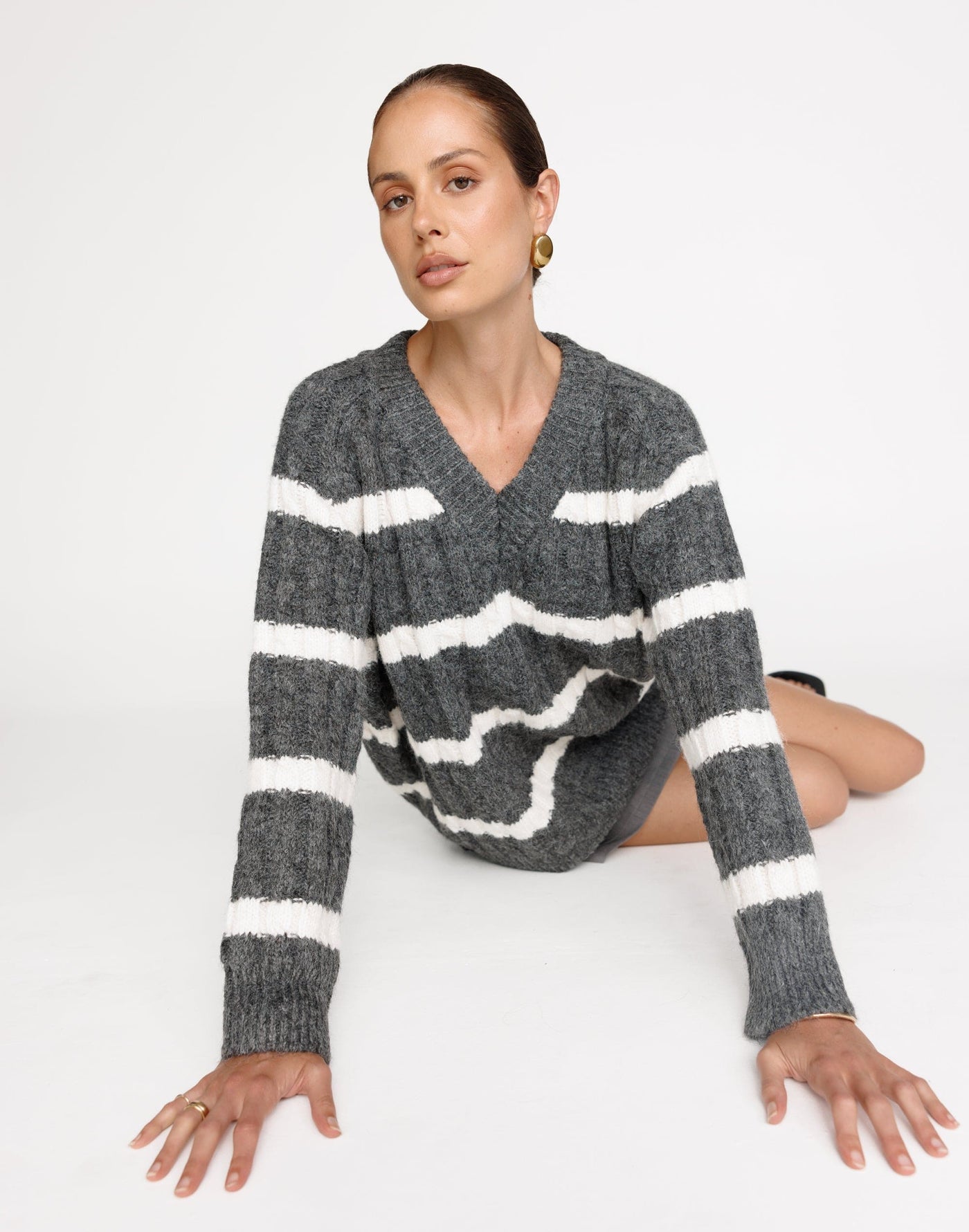 Baely Knit Jumper (Slate Stripe) | CHARCOAL Exclusive - Soft Knit Relaxed Fit Jumper - Women's Outerwear - Charcoal Clothing