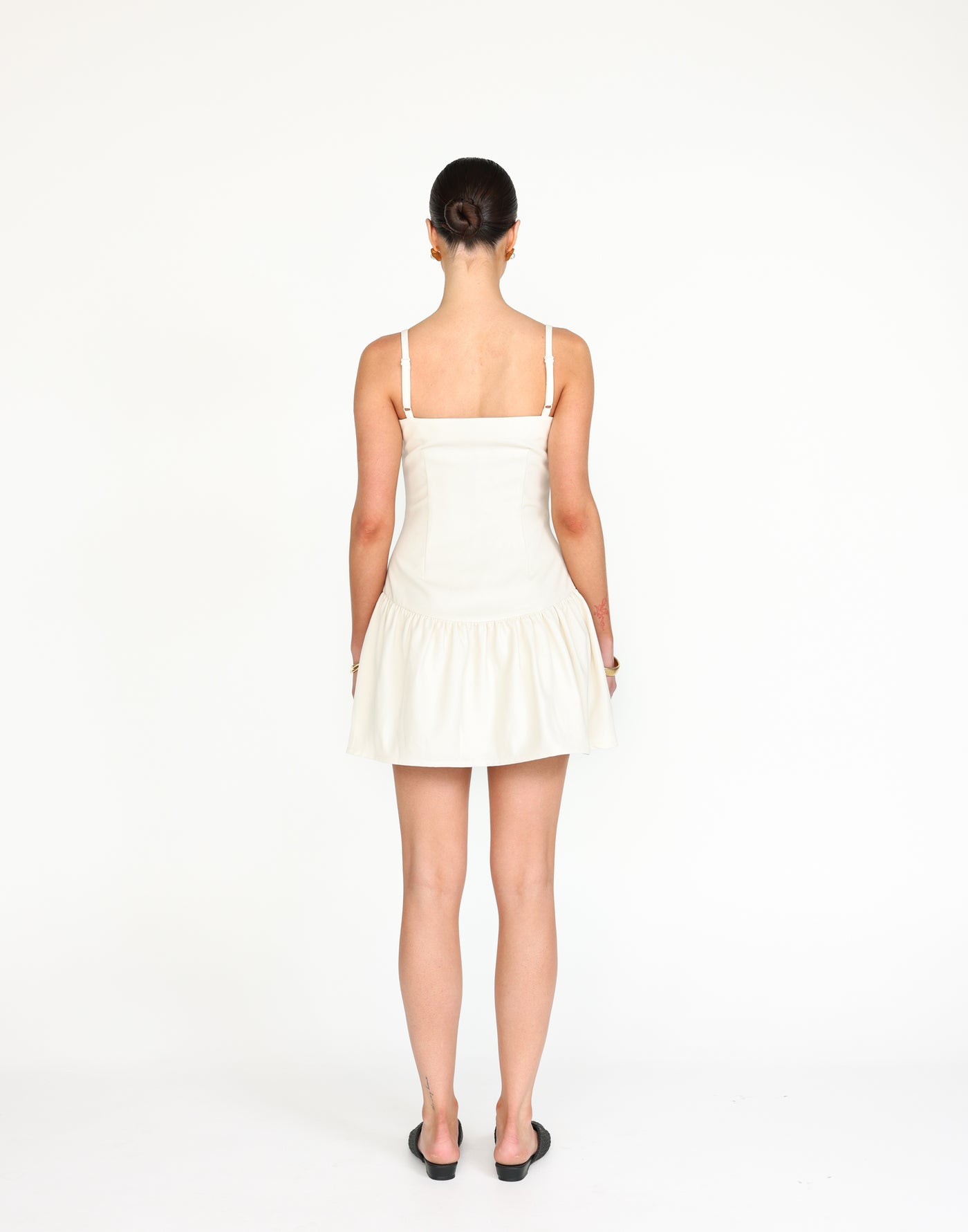 Jemima Mini Dress (Oat) | CHARCOAL Exclusive - Drop Waist Fitted Mini Dress - Women's Dress - Charcoal Clothing
