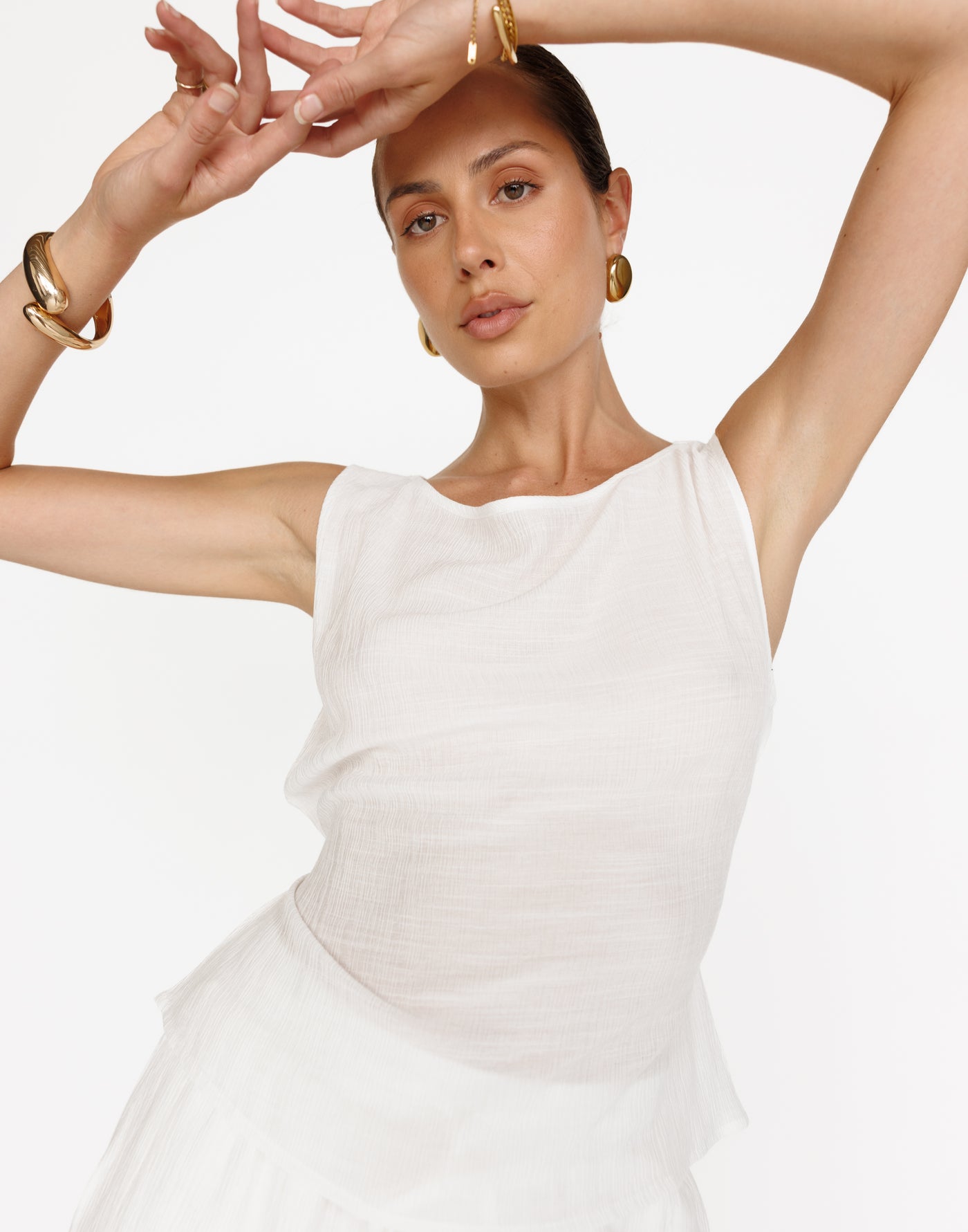 Mariam Top (White) | CHARCOAL Exclusive - Textured Adjustable Back Tie Top - Women's Top - Charcoal Clothing