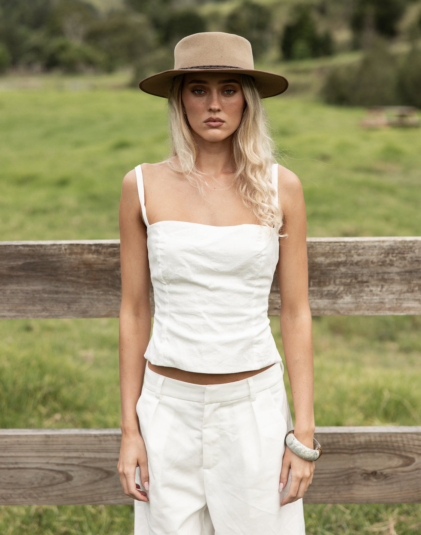 Sirena Top (White) - CHARCOAL EXCLUSIVE - Fitted bodice linen fabrication top adjustable straps - Women's Top - Charcoal Clothing