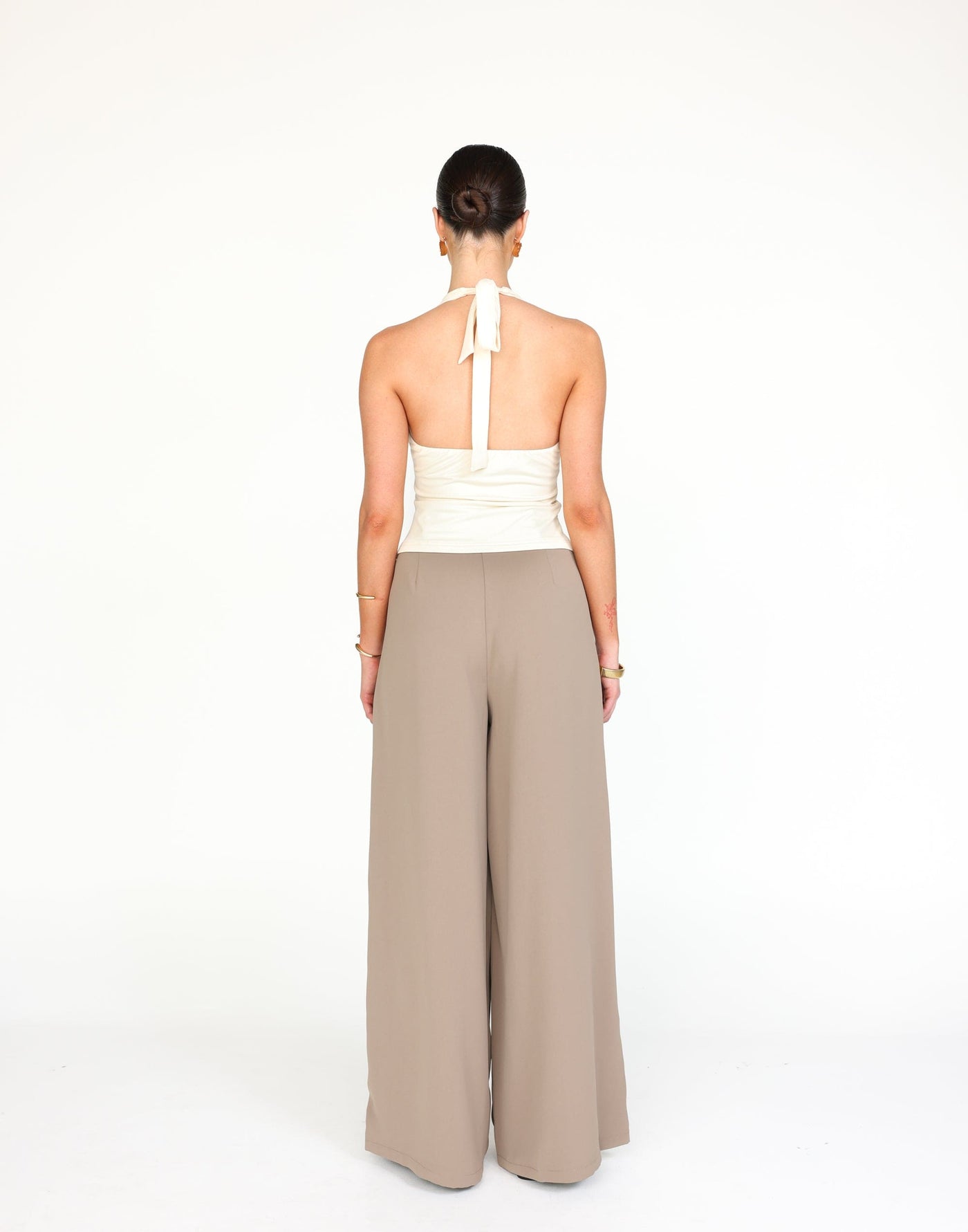 Raki Top (Oat) | CHARCOAL Exclusive - Longline Halter Top Knot Detail Jersey Top - Women's Top - Charcoal Clothing
