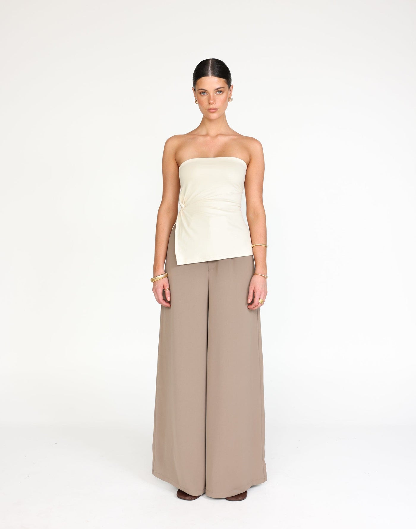 Elsie Top (Oat) | CHARCOAL Exclusive - Strapless Asymmetrical Knot Detail Top - Women's Top - Charcoal Clothing