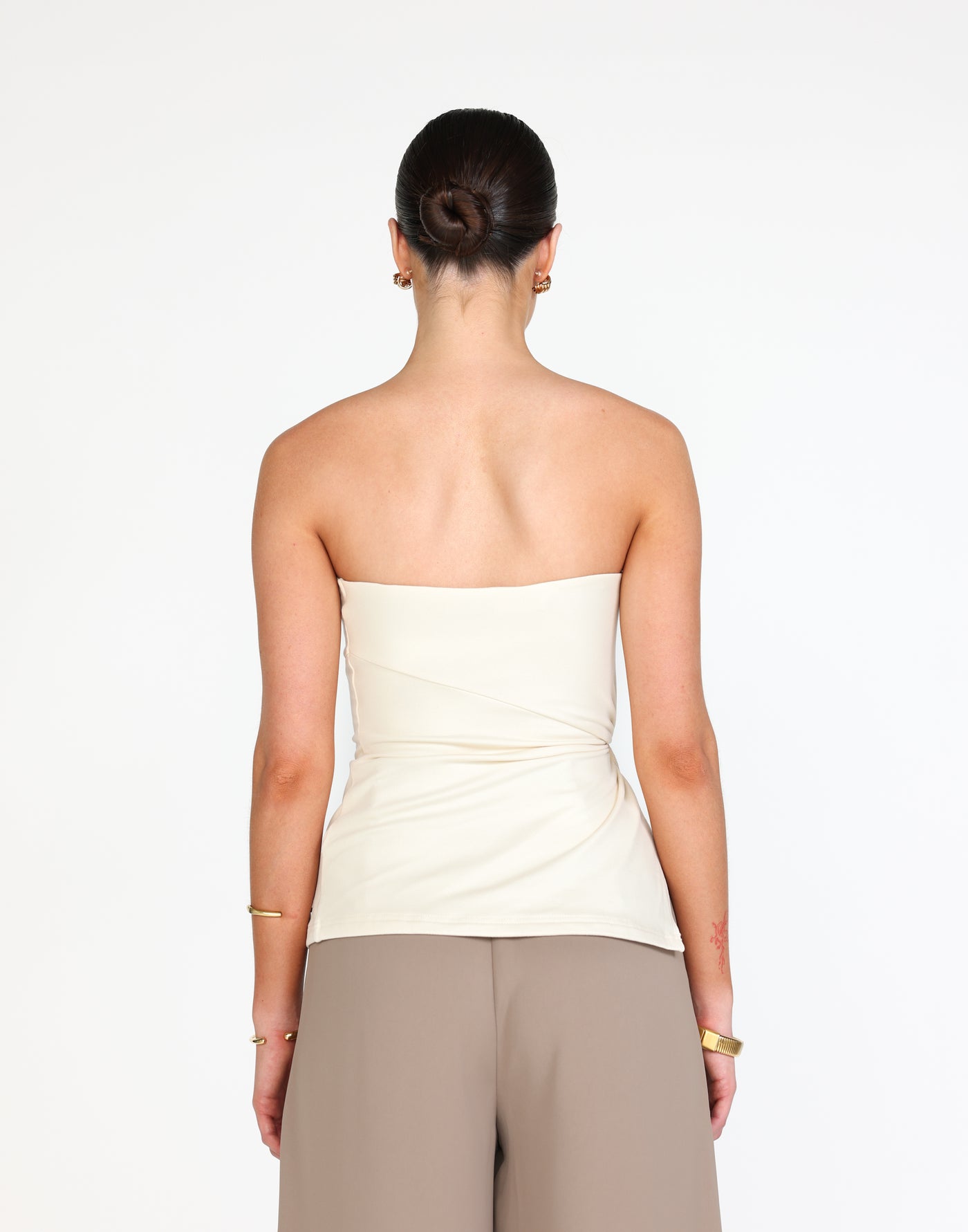 Elsie Top (Oat) | CHARCOAL Exclusive - Strapless Asymmetrical Knot Detail Top - Women's Top - Charcoal Clothing