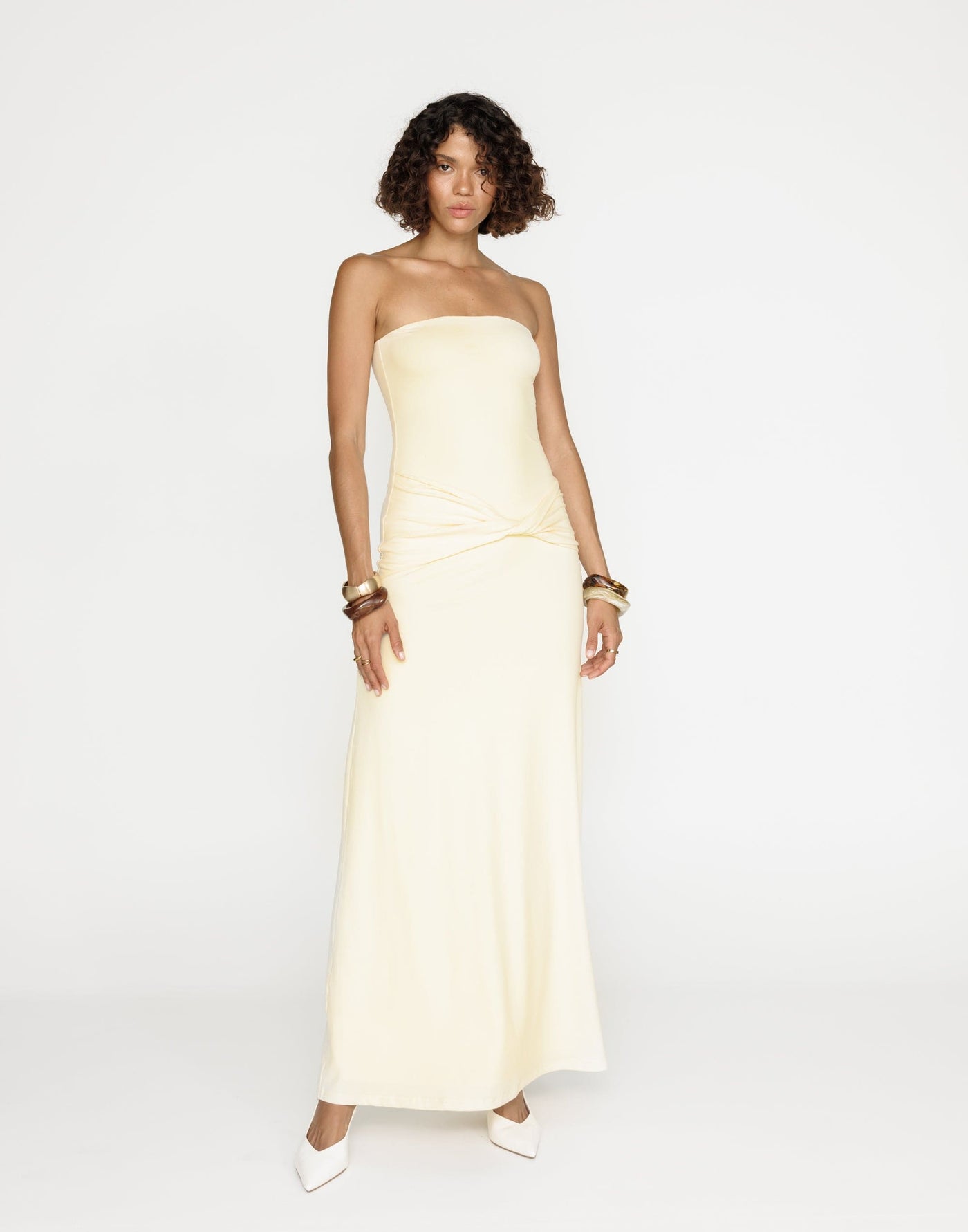 Edela Maxi Dress (Butter) | CHARCOAL Exclusive - Twisted Front Detail Bodycon Maxi - Women's Dress - Charcoal Clothing