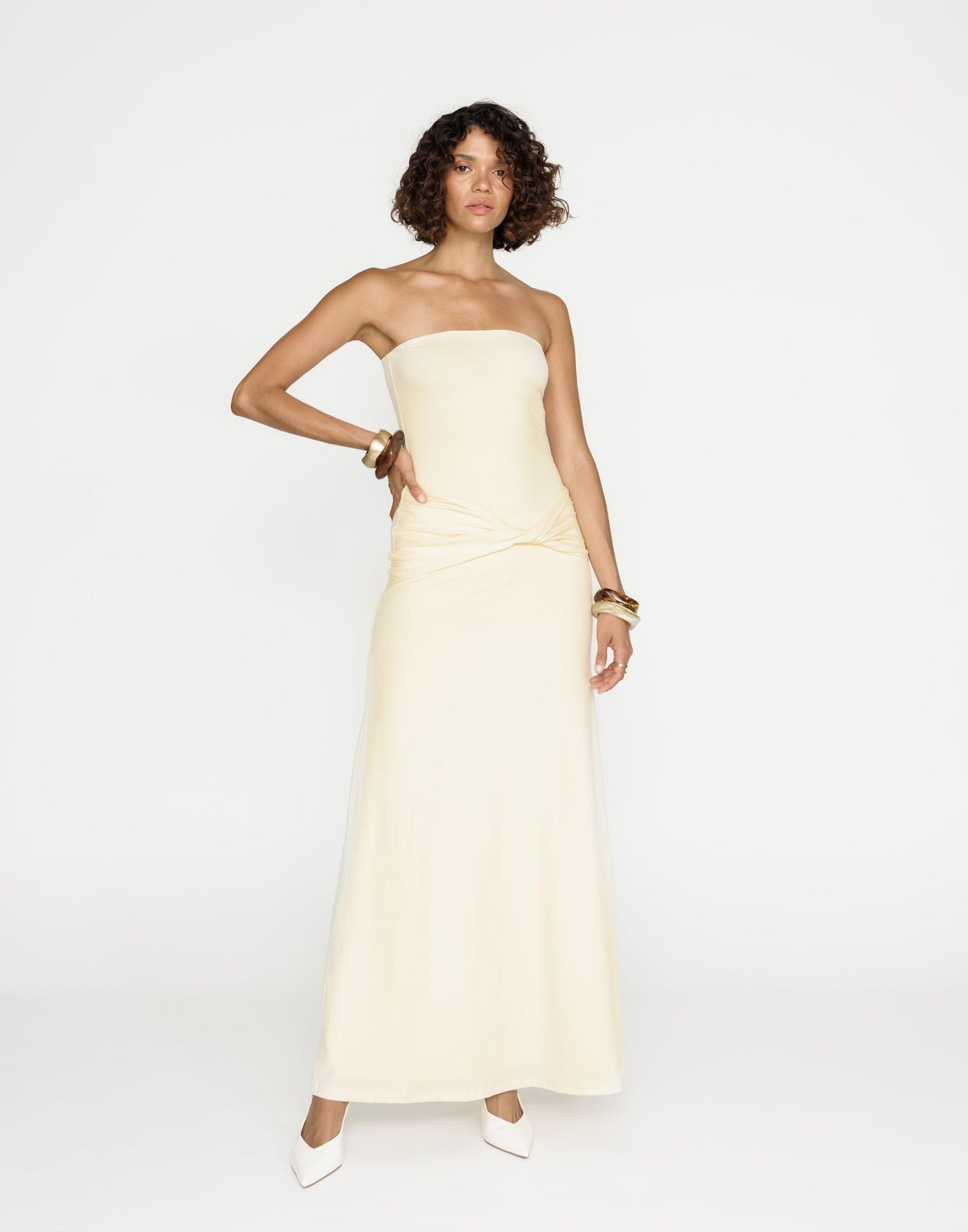 Edela Maxi Dress (Butter) | CHARCOAL Exclusive - Twisted Front Detail Bodycon Maxi - Women's Dress - Charcoal Clothing