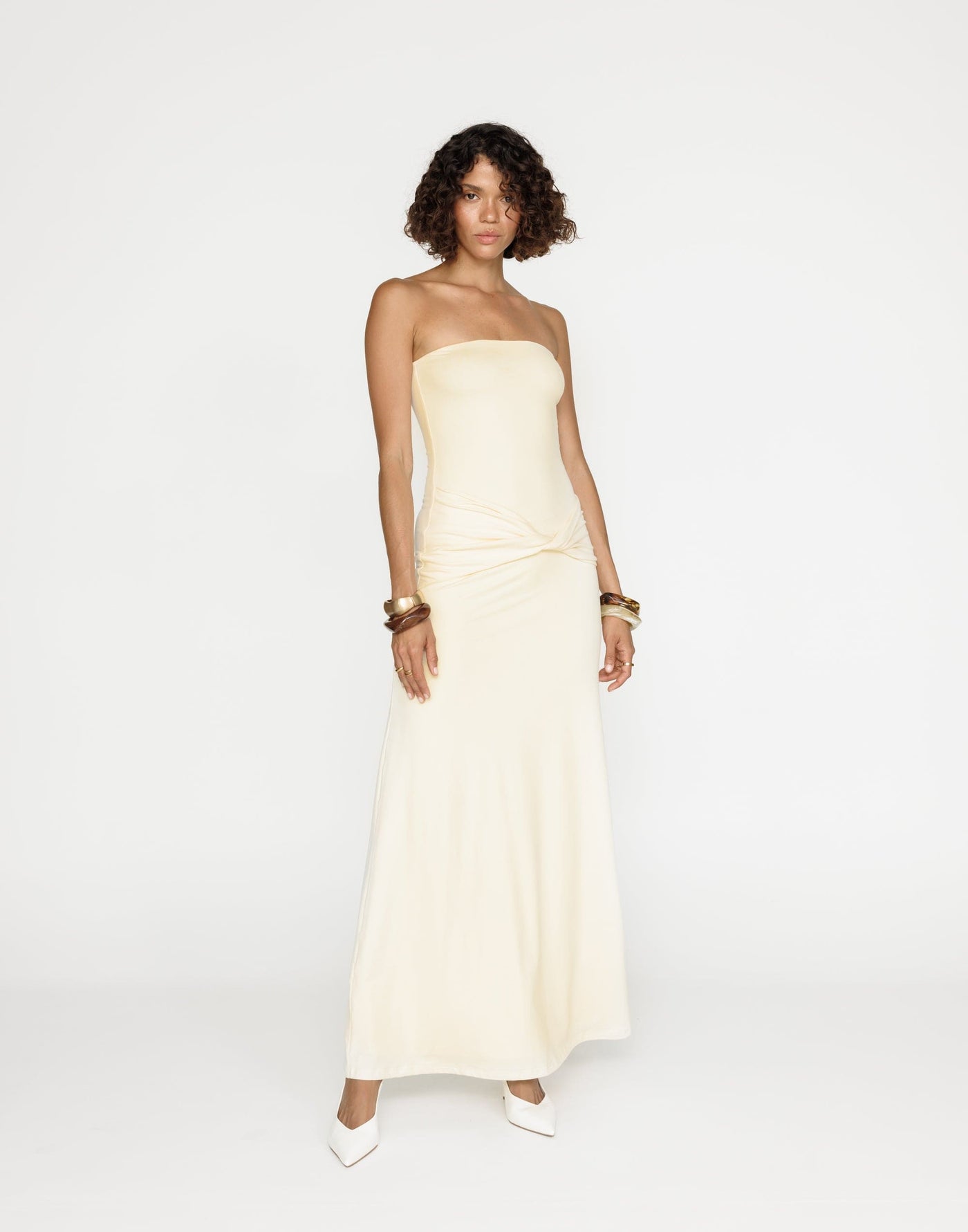 Edela Maxi Dress (Butter) | CHARCOAL Exclusive - Twisted Front Detail Bodycon Maxi - Women's Dress - Charcoal Clothing