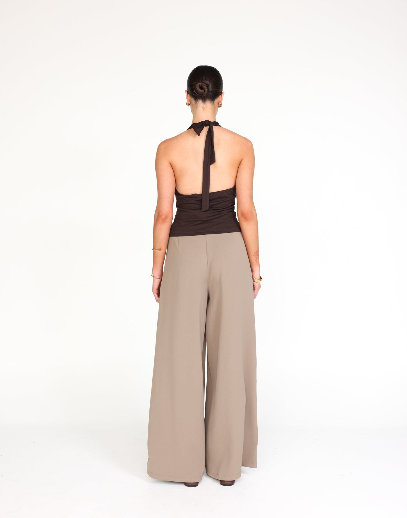 Raki Top (Chocolate) | CHARCOAL Exclusive - Longline Halter Top Knot Detail Jersey Top - Women's Top - Charcoal Clothing
