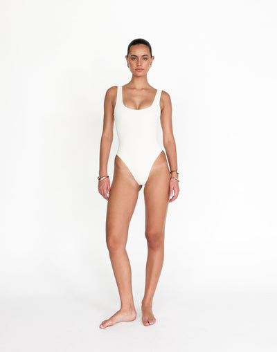 Zara One Piece (Pearl) | CHARCOAL Exclusive - Scoop Neckline Low Back High Cut Cheeky Brief One Piece Swimsuit - Women's Swimwear - Charcoal Clothing