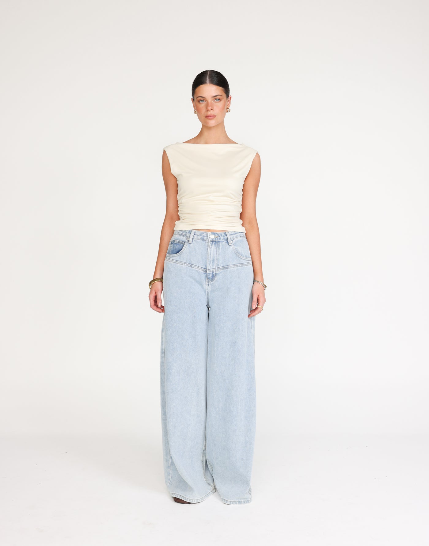 Kellan Top (Oat) | CHARCOAL Exclusive - Straight Neck Soft Butter Jersey Top - Women's Top - Charcoal Clothing