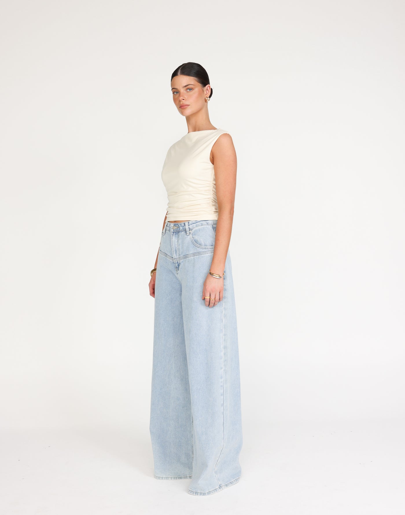Kellan Top (Oat) | CHARCOAL Exclusive - Straight Neck Soft Butter Jersey Top - Women's Top - Charcoal Clothing
