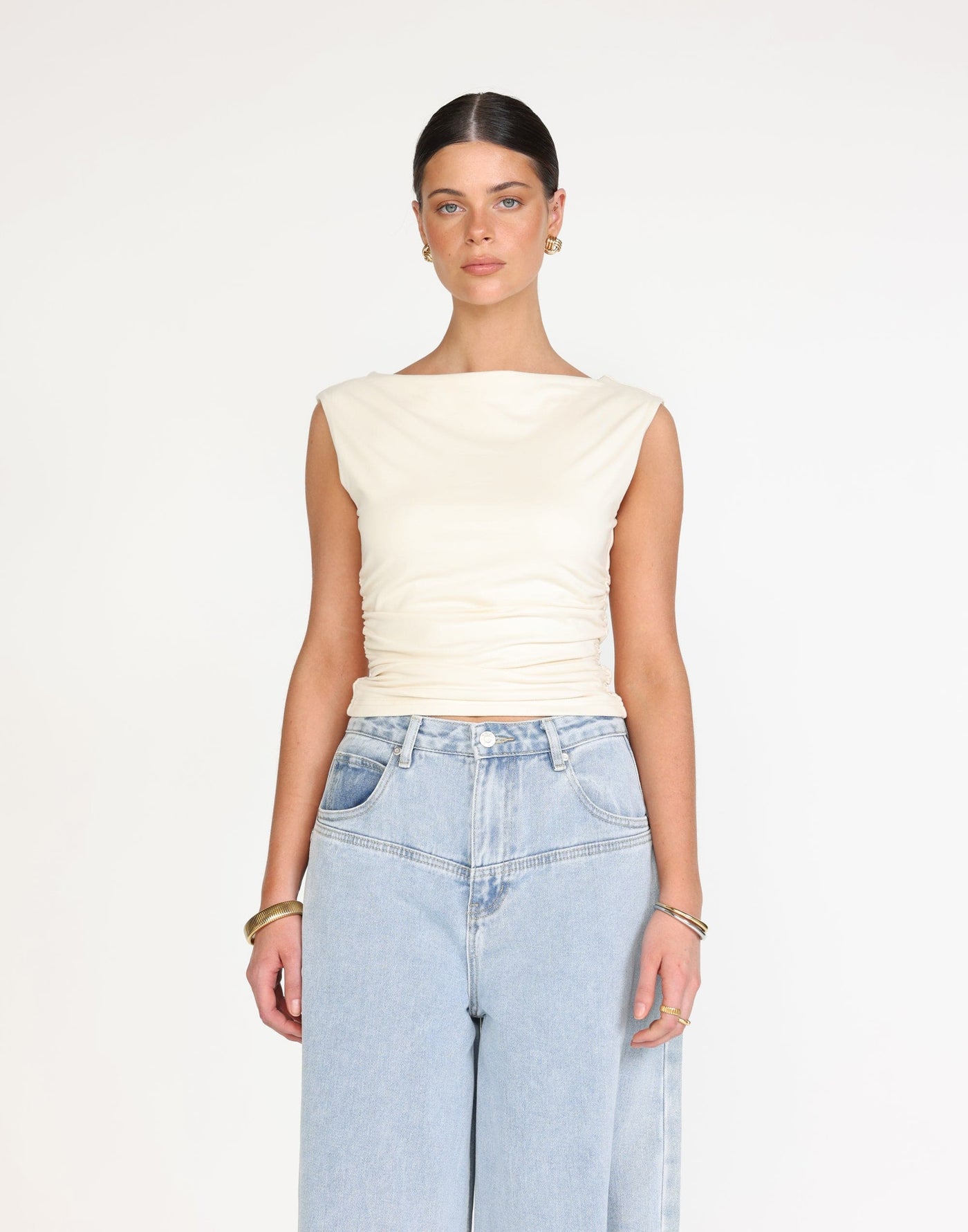 Kellan Top (Oat) | CHARCOAL Exclusive - Straight Neck Soft Butter Jersey Top - Women's Top - Charcoal Clothing