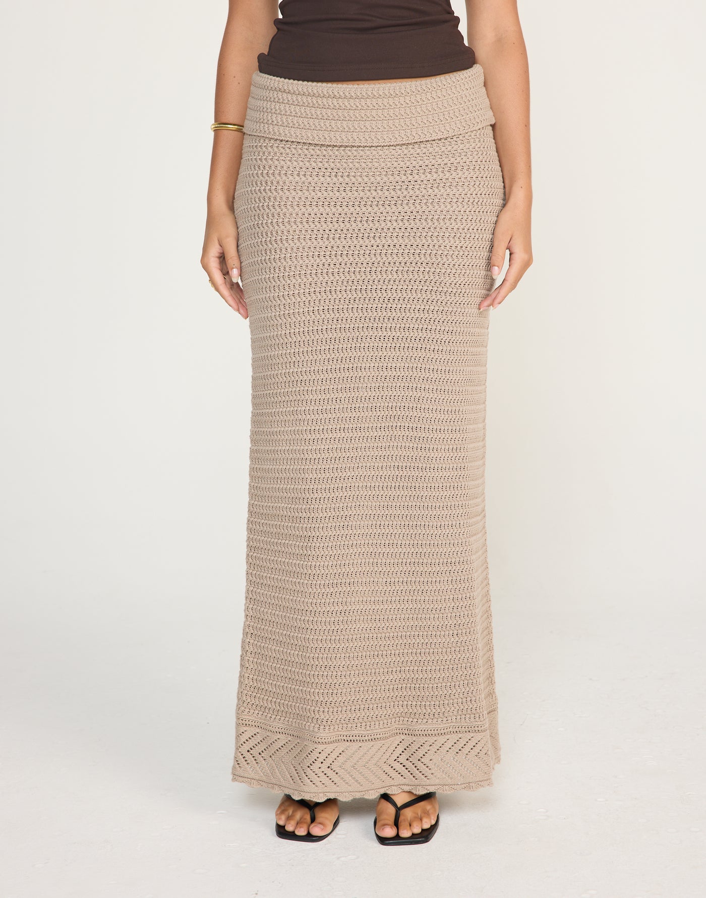 Amani Maxi Skirt (Macchiato) | CHARCOAL Exclusive - Fold Over Detail Maxi Skirt - Women's Skirt - Charcoal Clothing