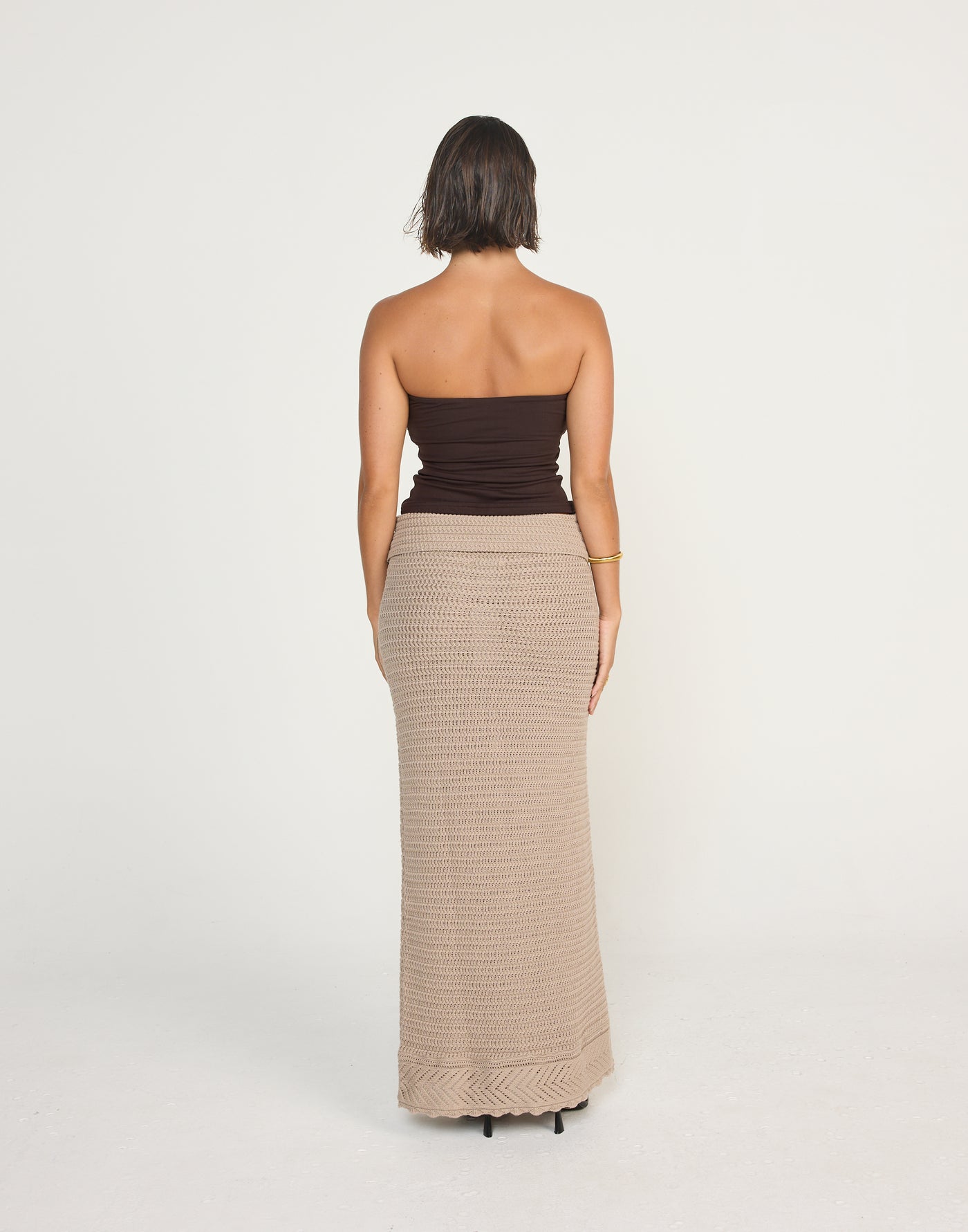 Breeze Top (Chocolate) | CHARCOAL EXCLUSIVE | Strapless Bodycon Top Twisted Bust Detail - Women's Top - Charcoal Clothing