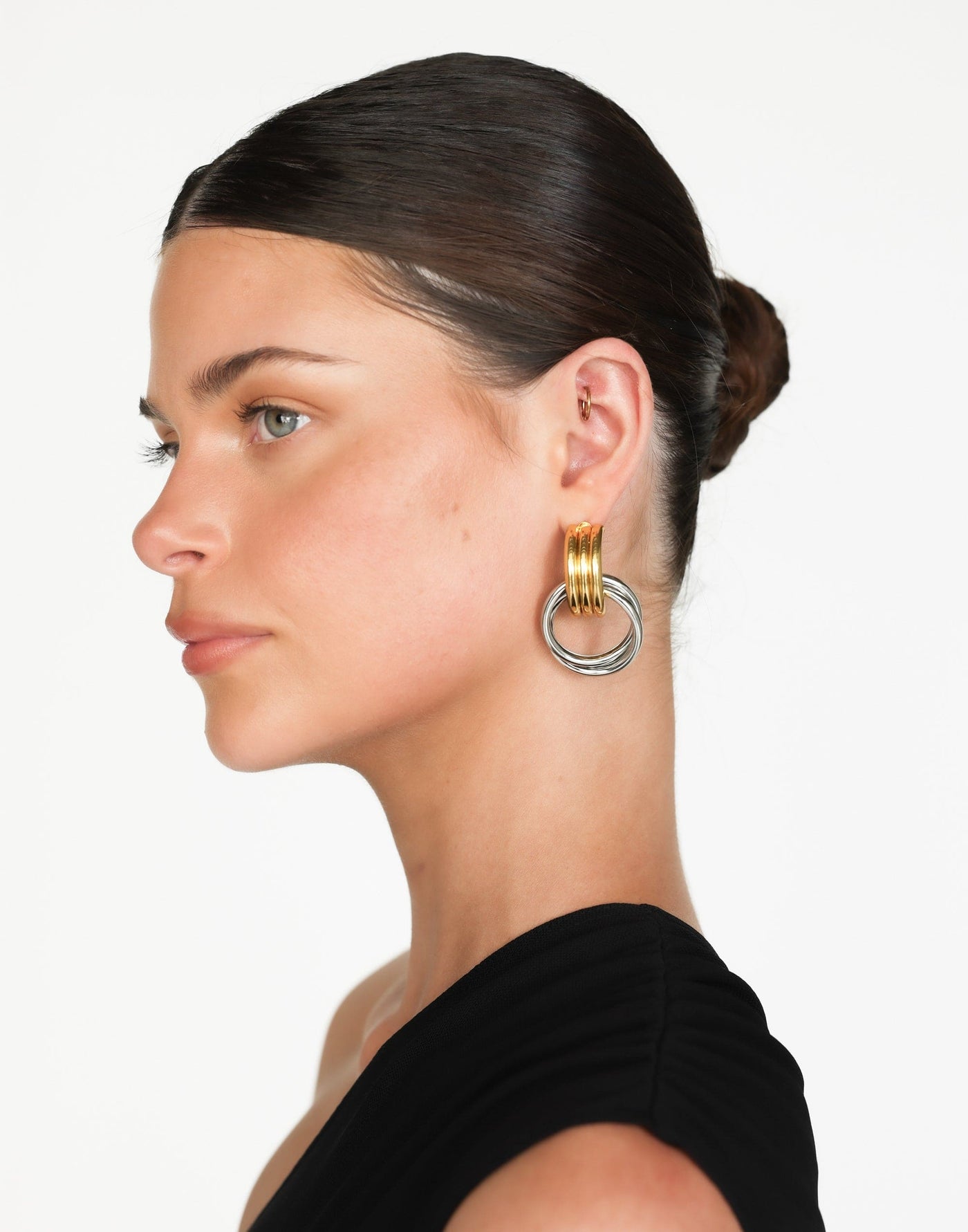 Trisha Earrings (Mixed) - Stacked Dual Toned Detail Earrings - Women's Accessories - Charcoal Clothing