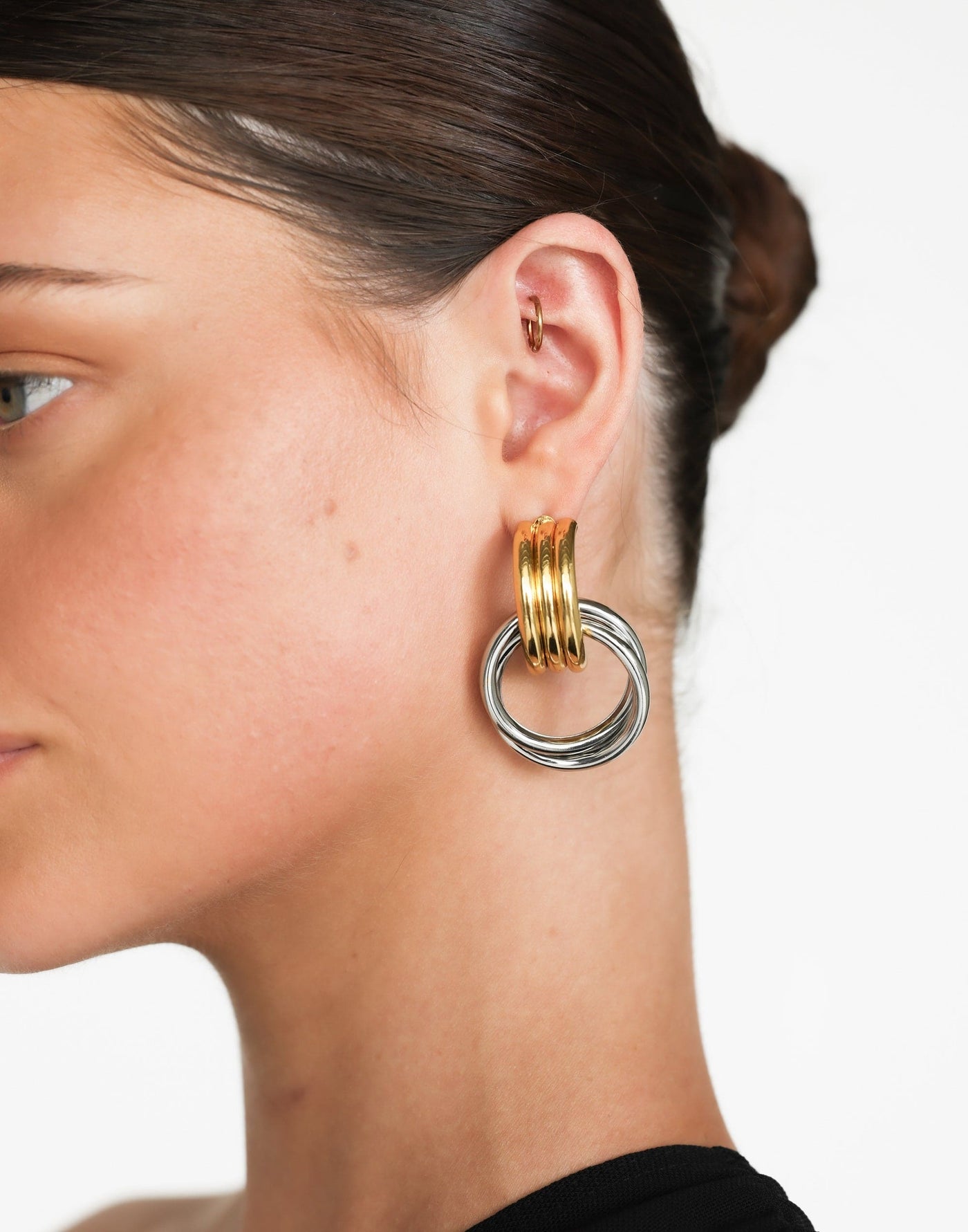 Trisha Earrings (Mixed) - Stacked Dual Toned Detail Earrings - Women's Accessories - Charcoal Clothing