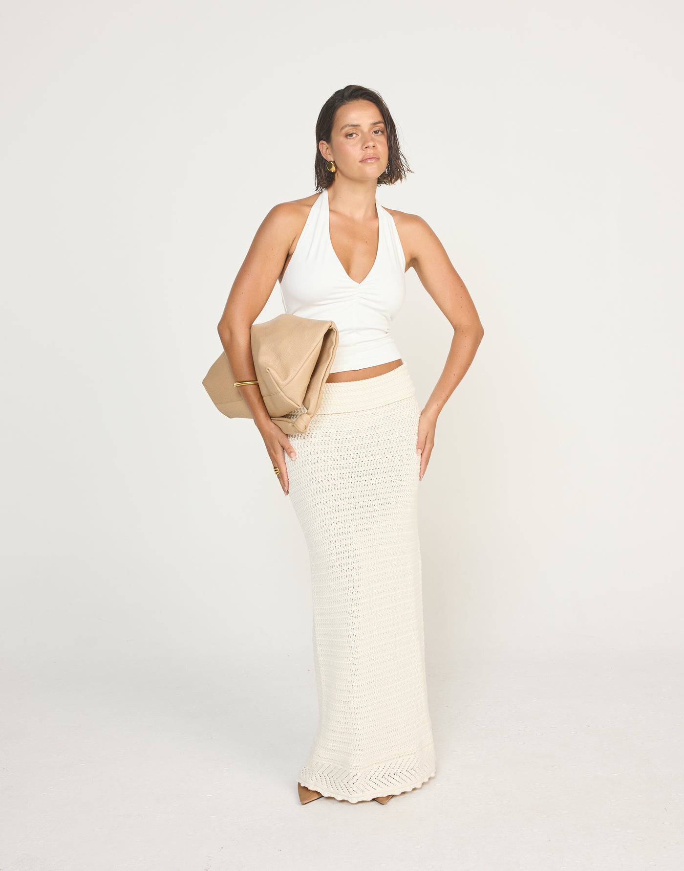 Amani Maxi Skirt (Off White) | CHARCOAL Exclusive - Fold Over Detail Maxi Skirt - Women's Skirt - Charcoal Clothing