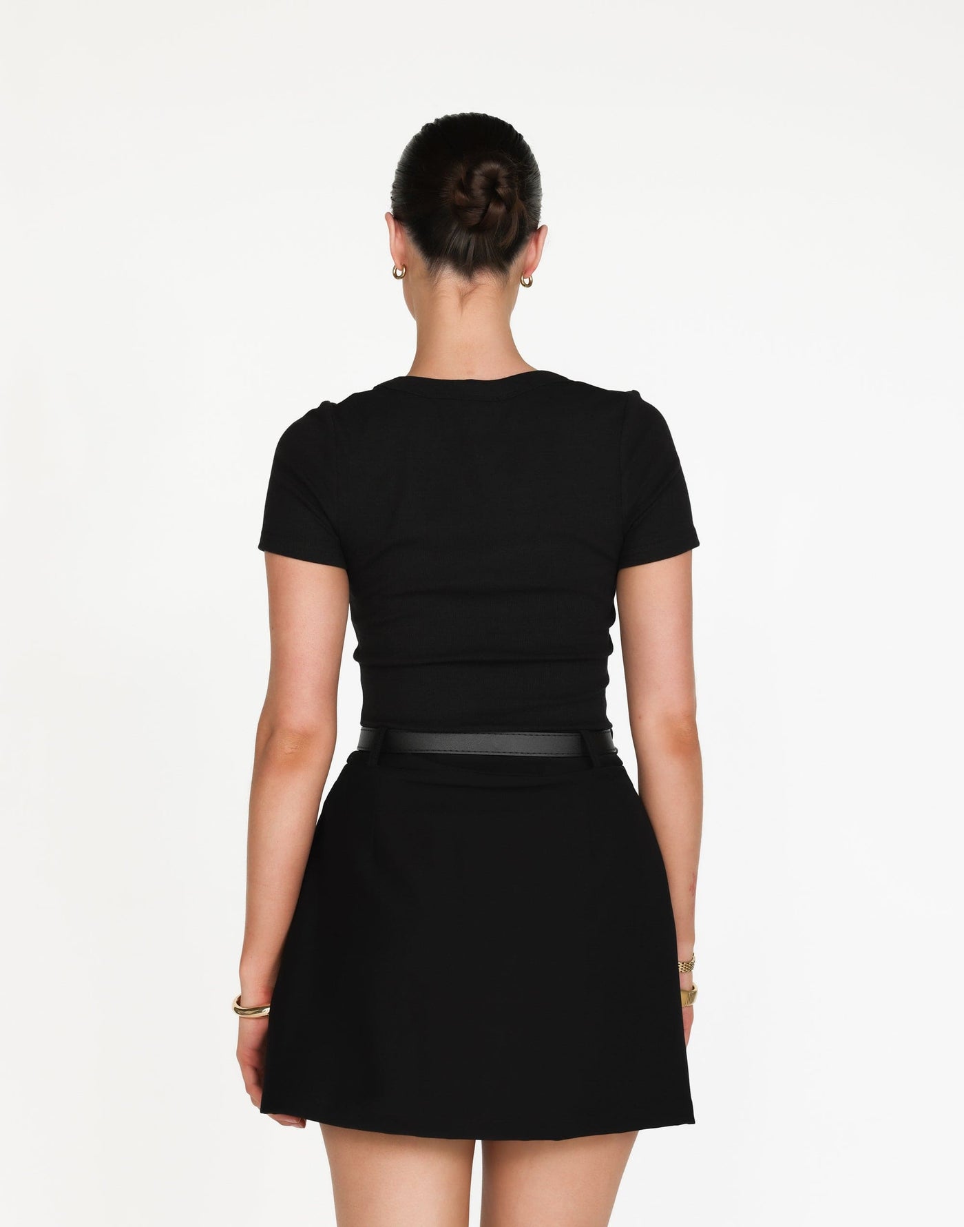 Kathleen Short Sleeve Top (Black) | CHARCOAL Exclusive - Ribbed Scoop Neck Bodycon Top - Women's Top - Charcoal Clothing