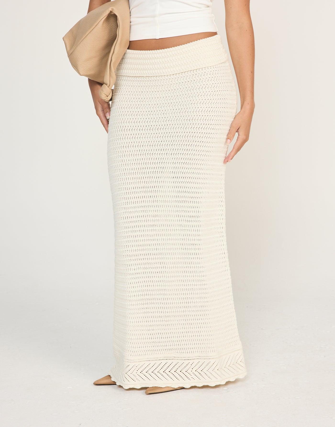 Amani Maxi Skirt (Off White) | CHARCOAL Exclusive - Fold Over Detail Maxi Skirt - Women's Skirt - Charcoal Clothing