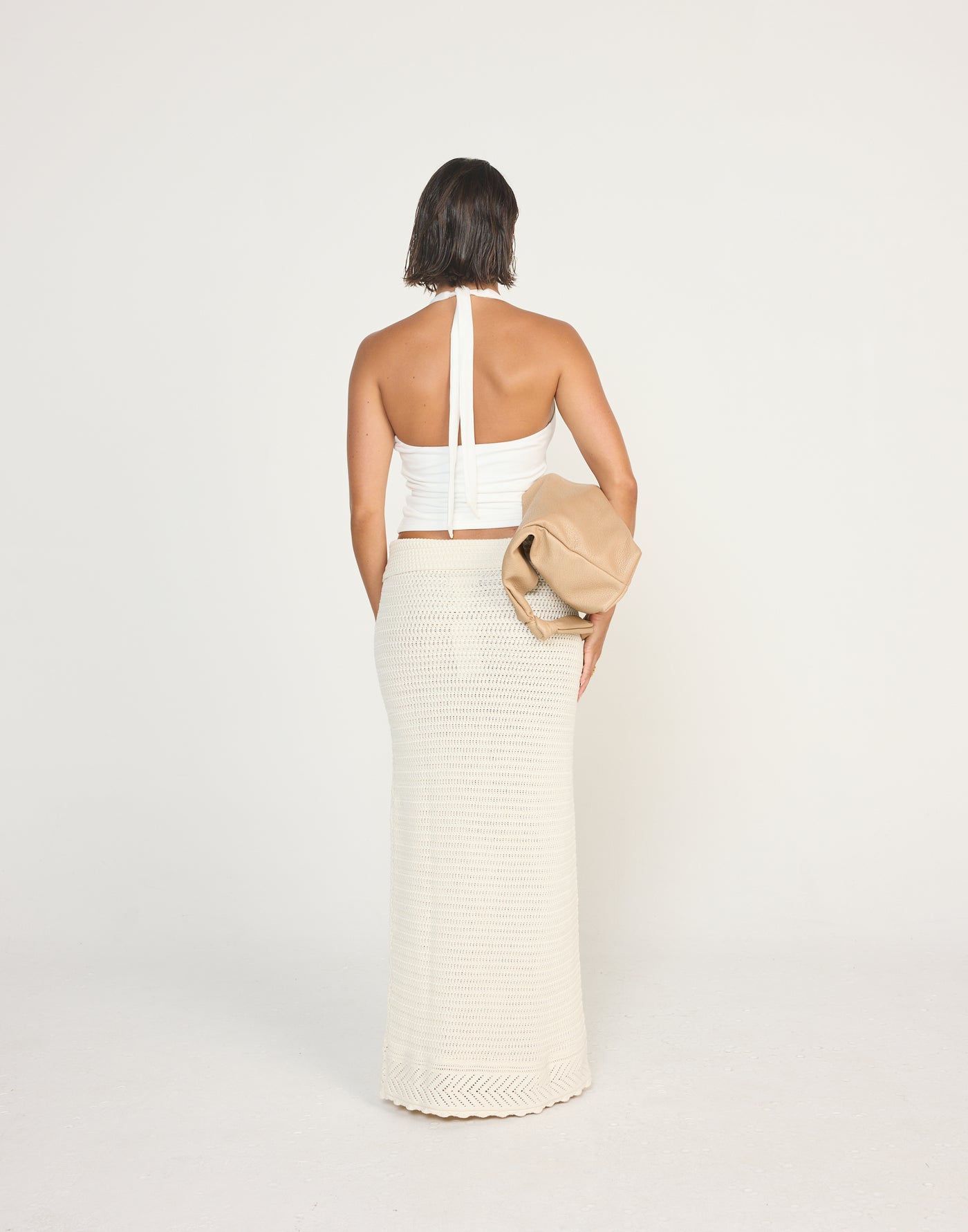 Marina Top (White) | CHARCOAL EXCLUSIVE | Halter Neckline Jersey Fabrication Fitted Top - Women's Top - Charcoal Clothing