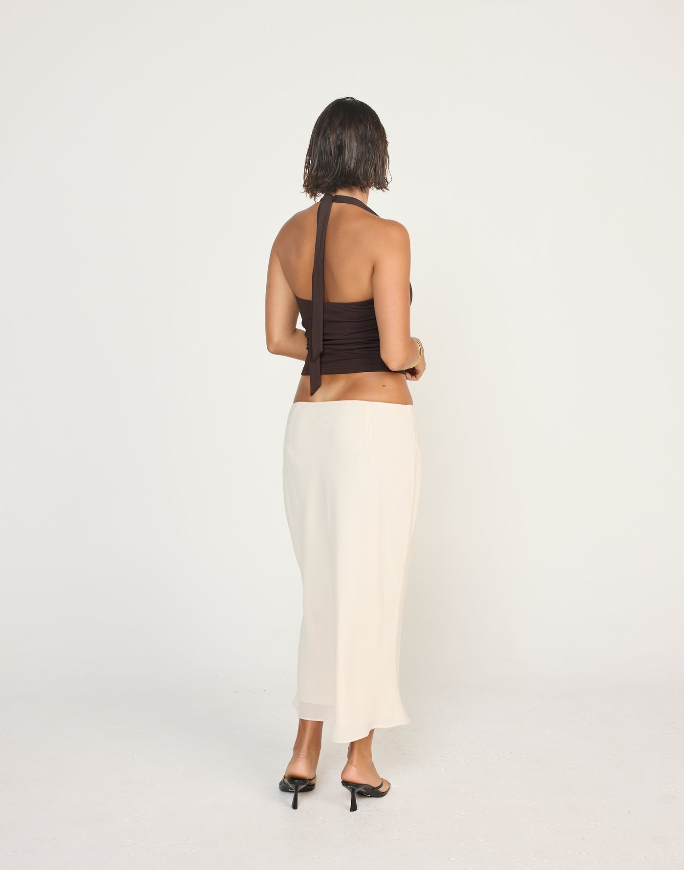 Marina Top (Chocolate) | CHARCOAL EXCLUSIVE | Halter Neckline Jersey Fabrication Fitted Top - Women's Top - Charcoal Clothing
