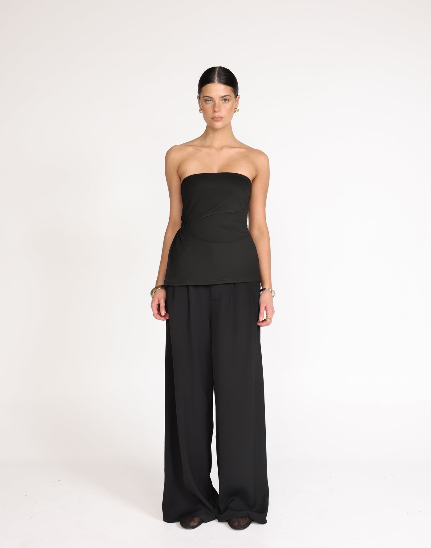 Elsie Top (Black) | CHARCOAL Exclusive - Strapless Asymmetrical Knot Detail Top - Women's Top - Charcoal Clothing