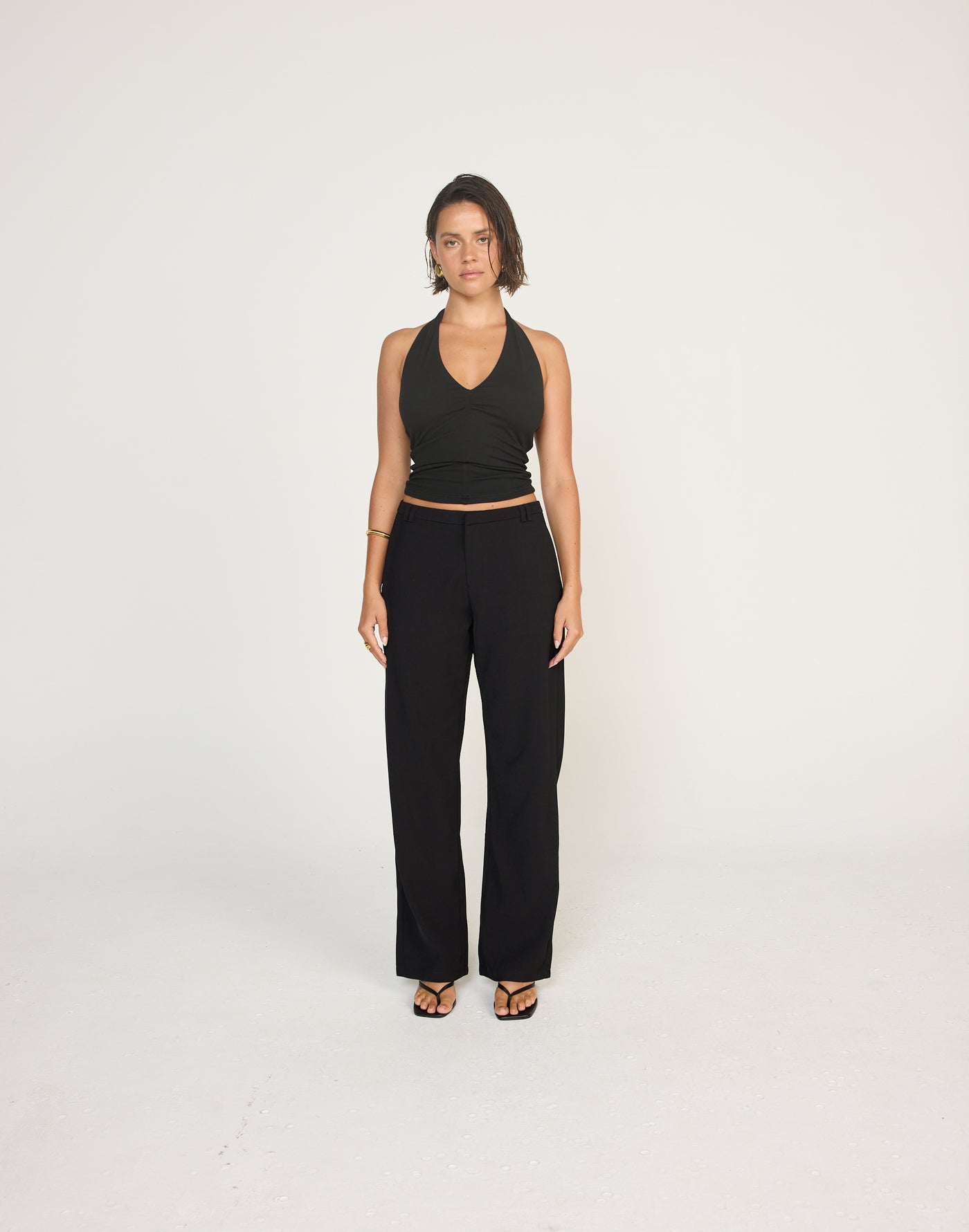 Marina Top (Black) | CHARCOAL EXCLUSIVE | Halter Neckline Jersey Fabrication Fitted Top - Women's Top - Charcoal Clothing