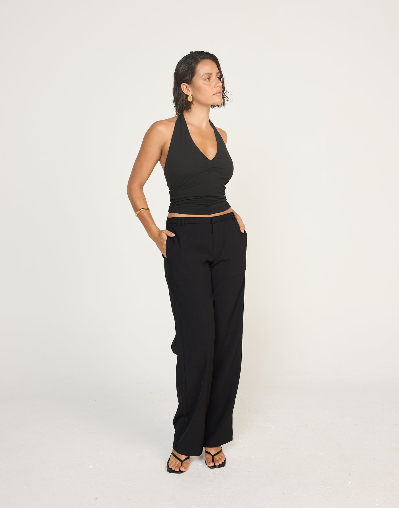 Nailah Pants (Black) | CHARCOAL Exclusive - Straight Leg Mid Rise Pants - Women's Pants - Charcoal Clothing