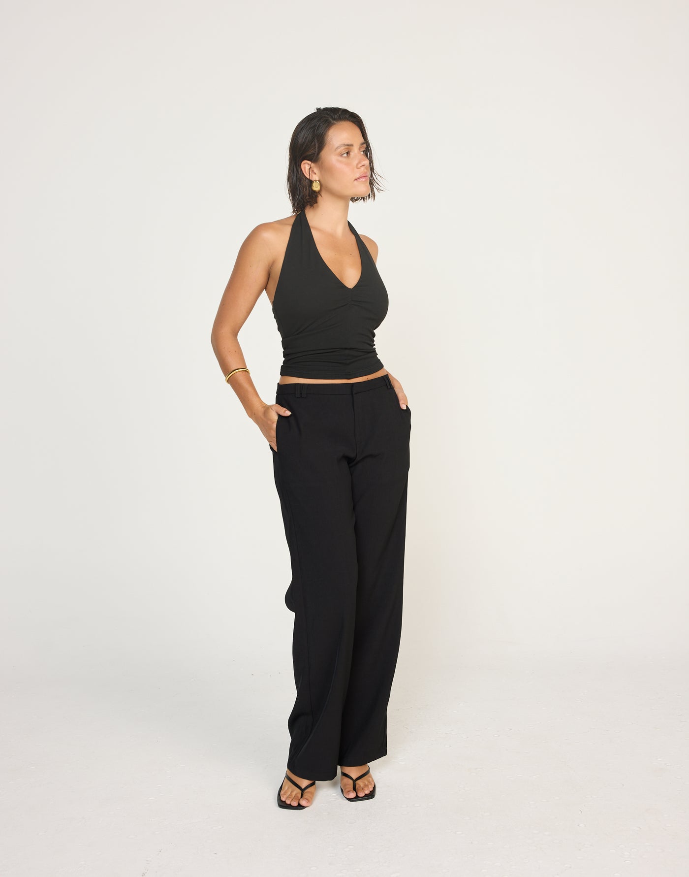 Marina Top (Black) | CHARCOAL EXCLUSIVE | Halter Neckline Jersey Fabrication Fitted Top - Women's Top - Charcoal Clothing